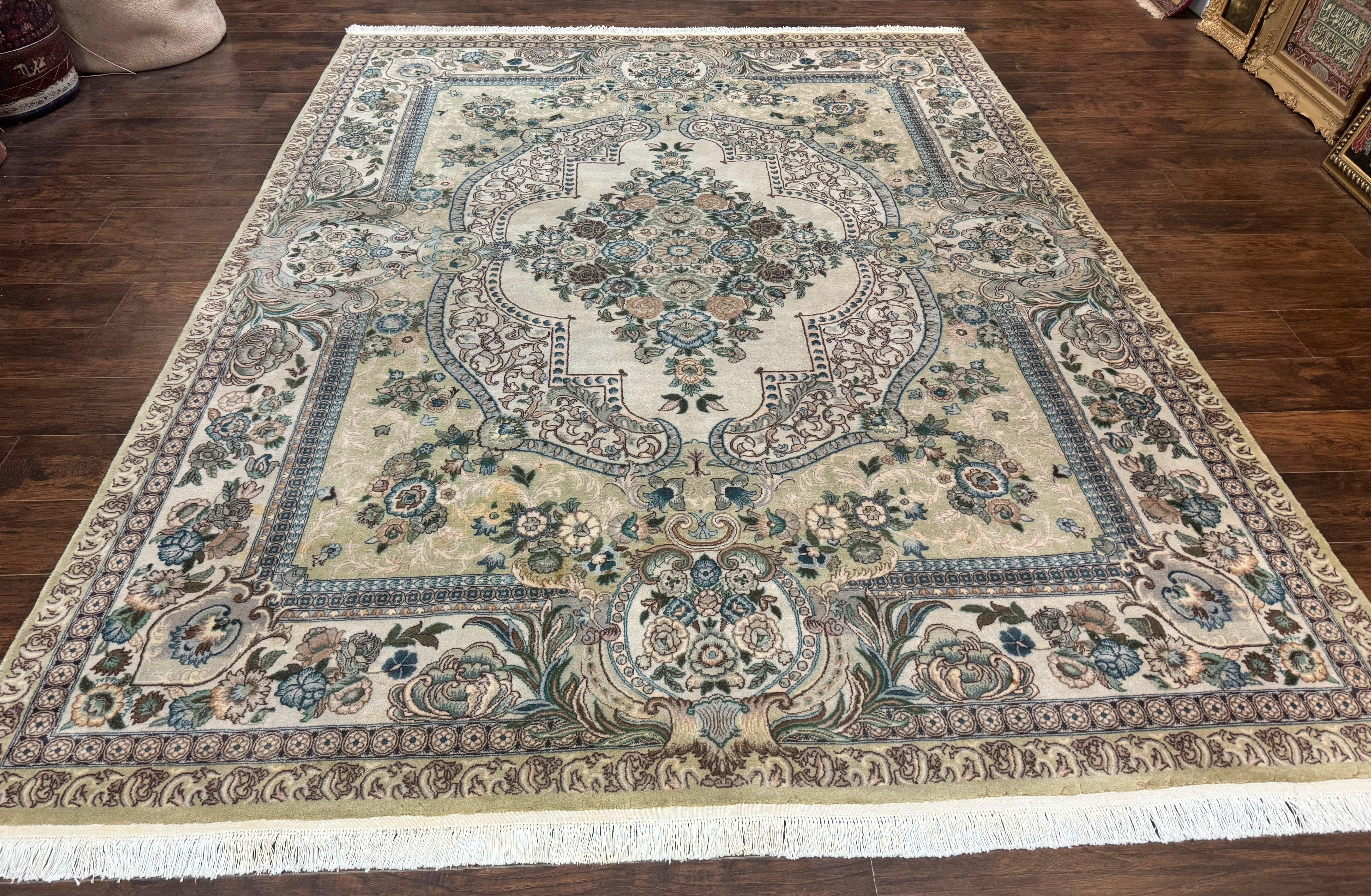 Pak Persian Rug 8 x 10.6, Elegant Oriental Carpet, Floral Medallion, Vintage Handmade Wool Rug, FIne 240 KPSI - Jewel Rugs