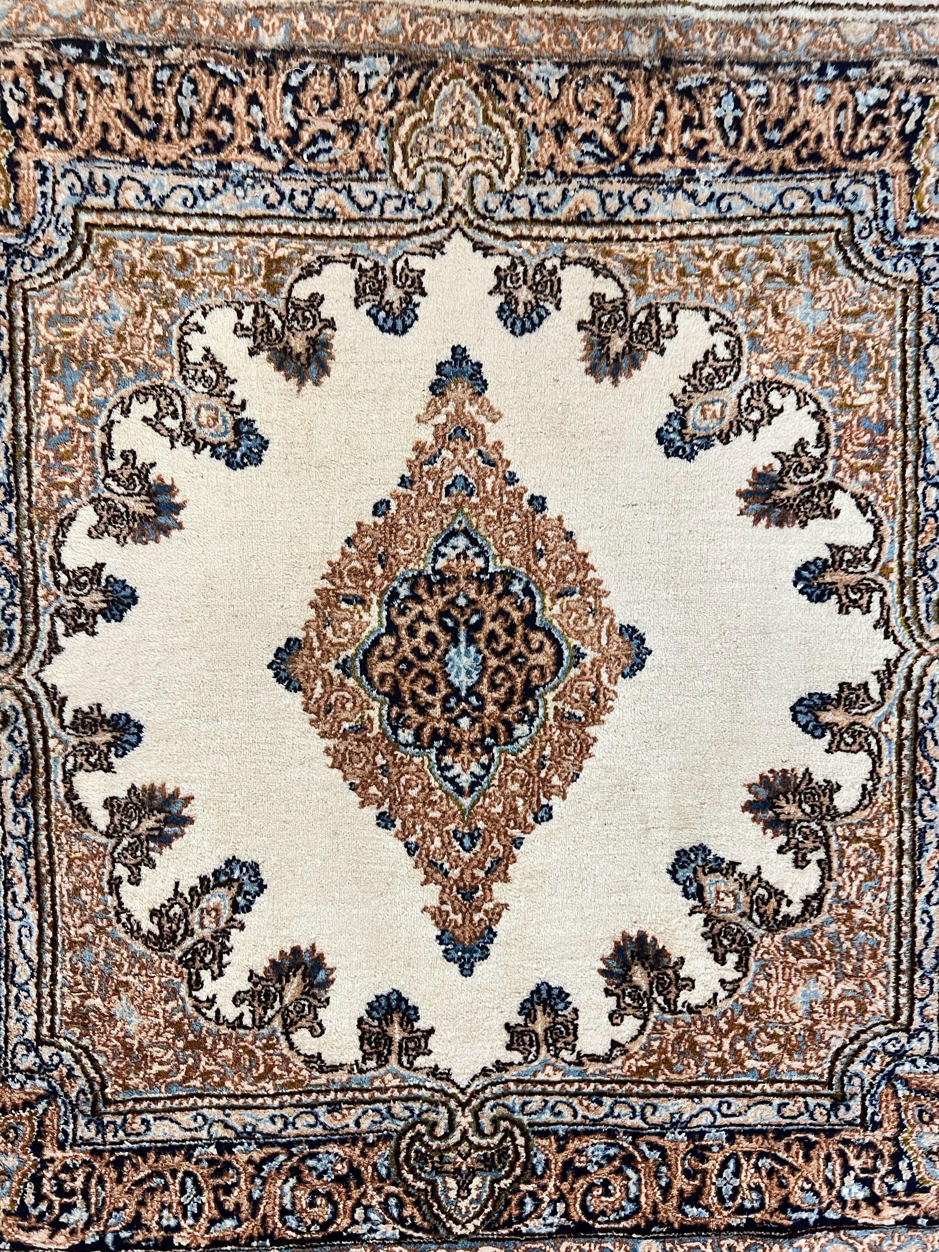 Square Persian Kirman Rug 4x4, Semi Open Field, Handmade - Jewel Rugs