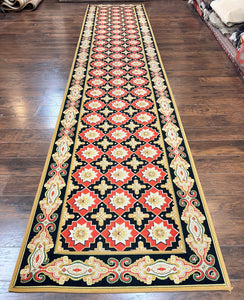 Runner Rug 4x19, Panel Design Rug, Custom Made Stark Runner Carpet, Wool, Vintage 4 x 19 Hallway Rug, European Design, Red Black Ivory Tan
