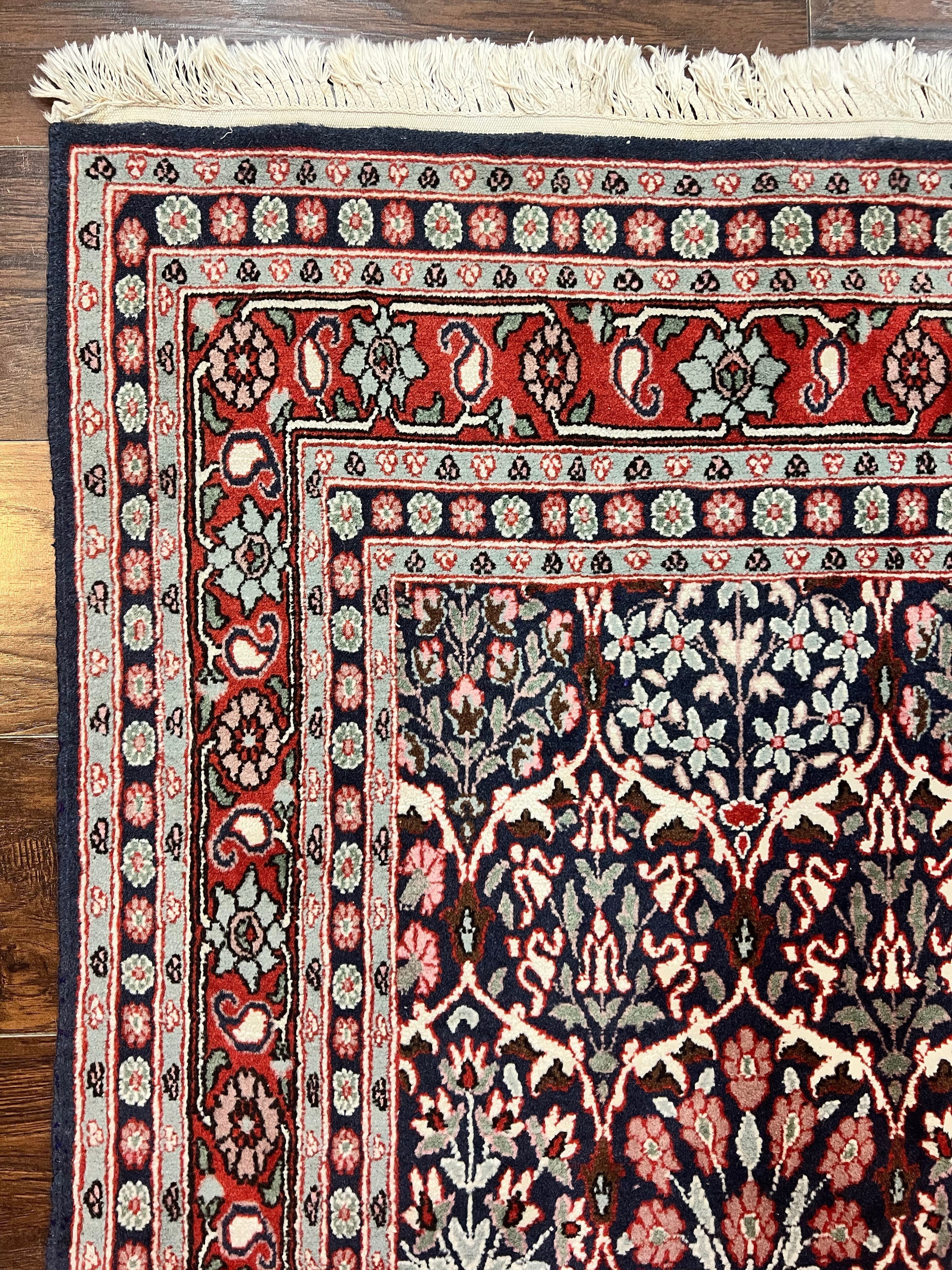 Pak Persian Rug 3x4, Wool Hand Knotted Vintage Traditional Carpet, Navy Blue & Red, Very Fine Small Handmade Floral Rug - Jewel Rugs