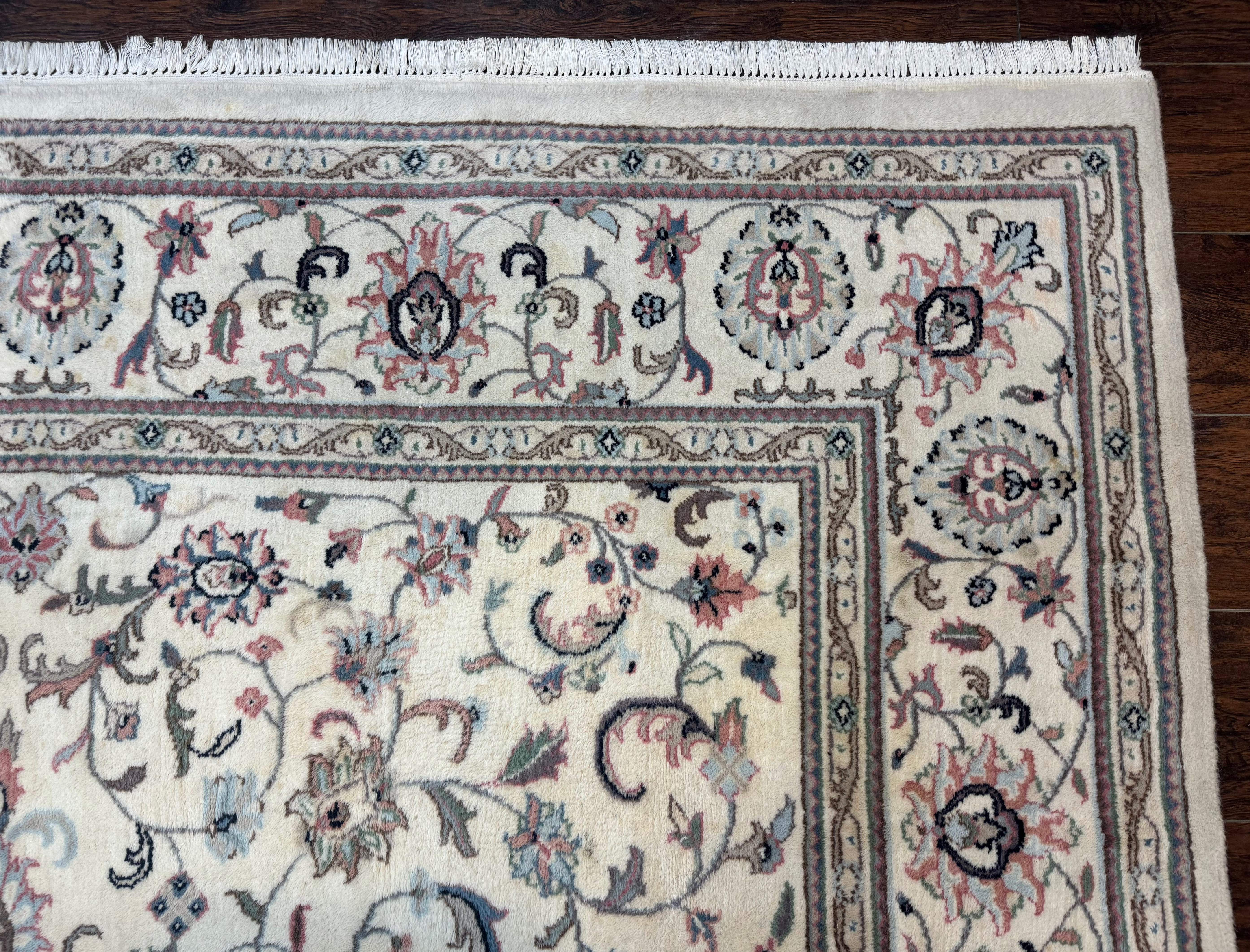 Indo Persian Rug 8x10 – Ivory Wool Floral Allover Oriental Carpet - Jewel Rugs