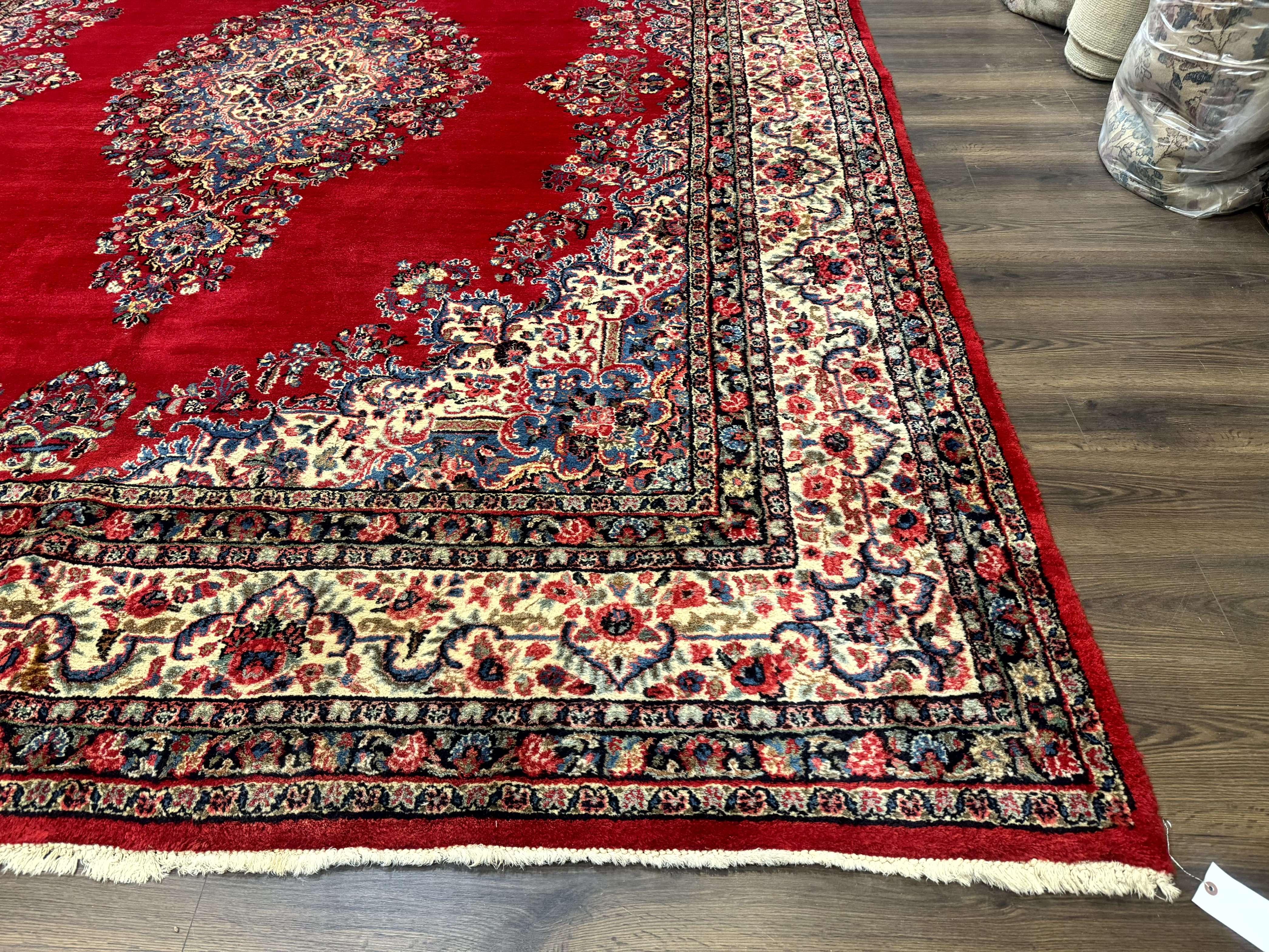 Persian Sarouk Rug 10x13, Semi Open Field, Red Ivory Blue, Large Antique Persian Carpet, Traditional Wool Rug - Jewel Rugs