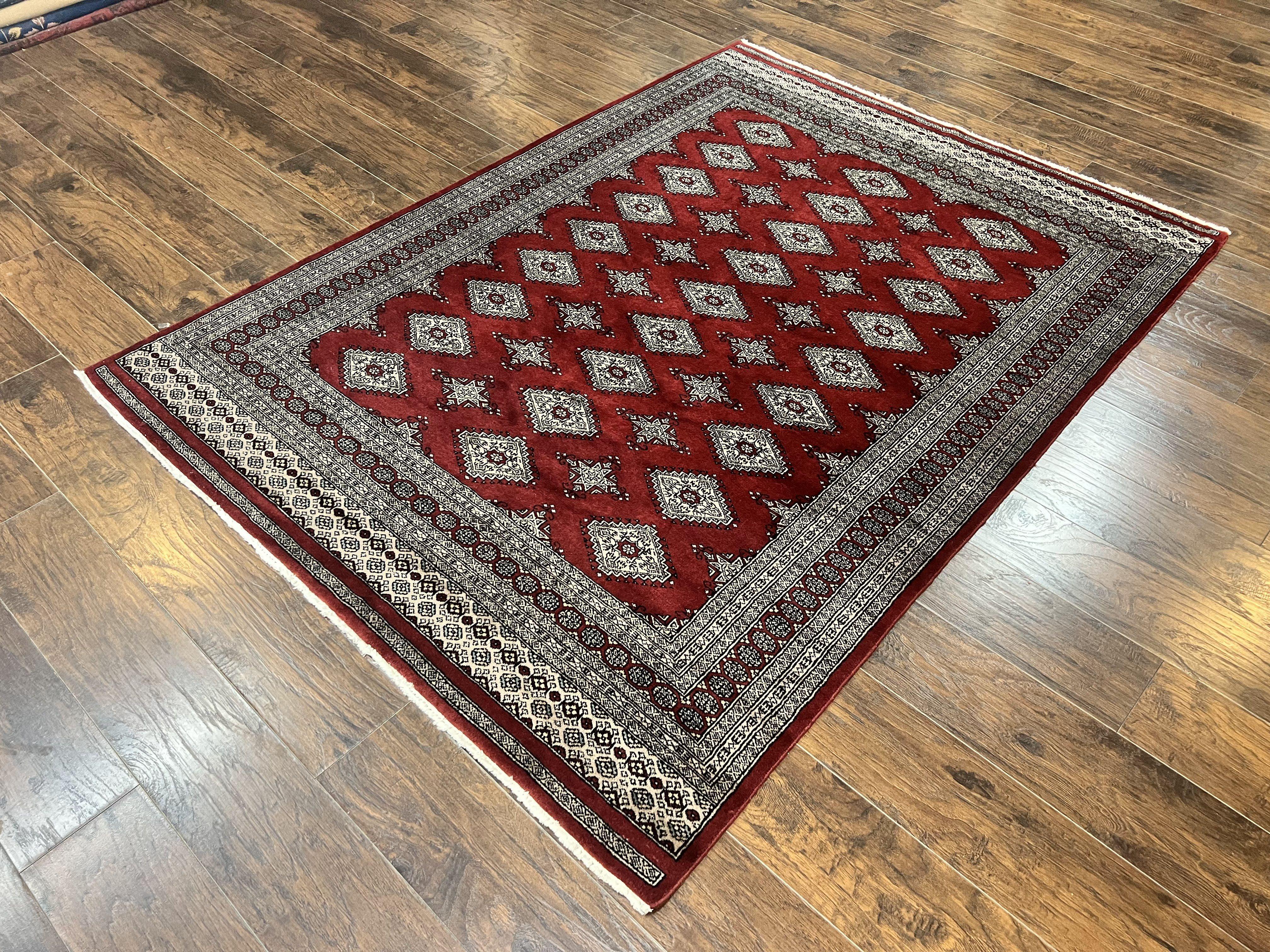 Pakistani Bokhara Rug 6x8, Fine Turkoman Carpet, Wool Handmade Vintage, Red, 6 x 8 Medium Sized Rug, Turkmen Rug - Jewel Rugs