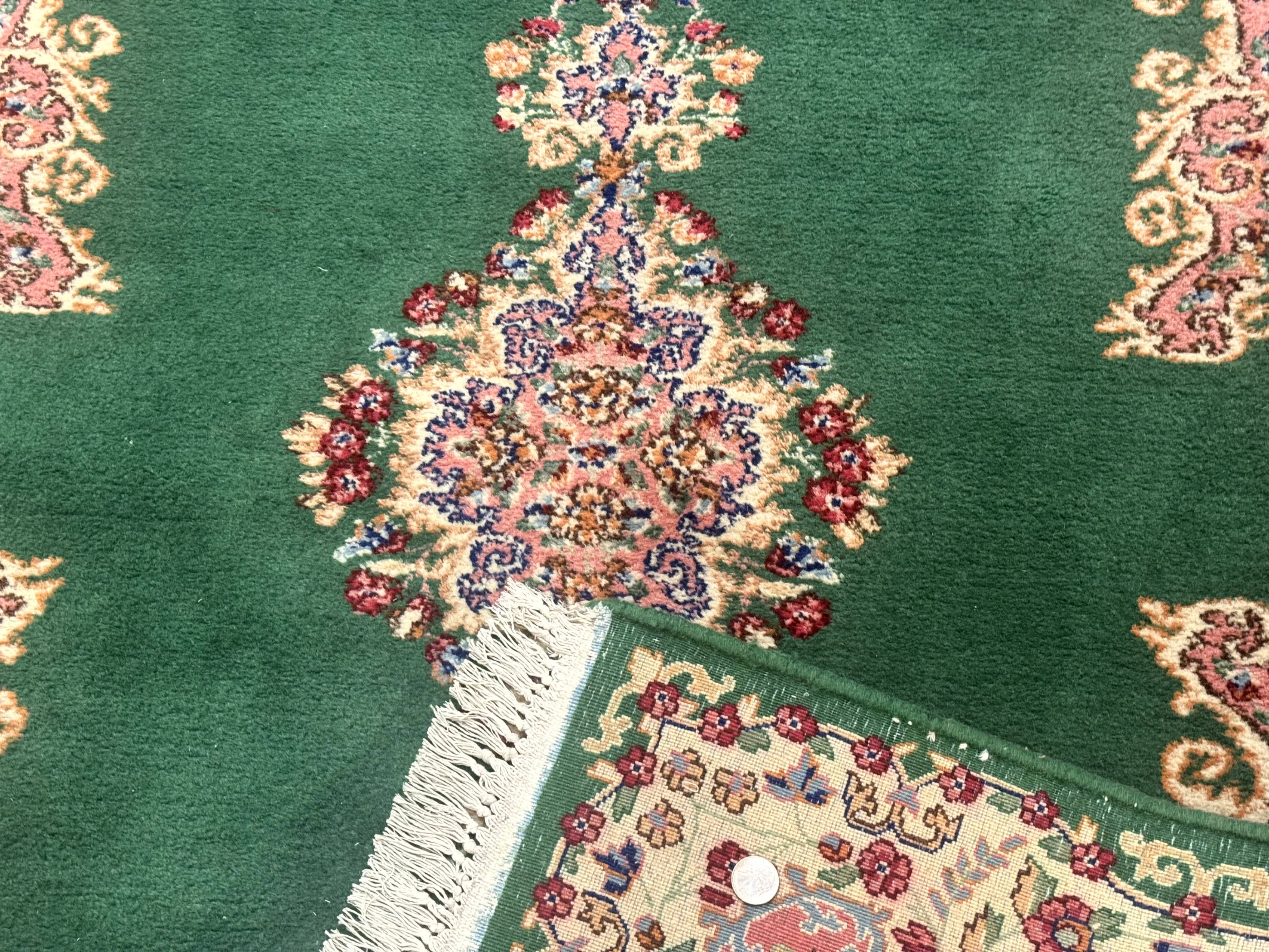 Green Persian Kerman Rug 4x6, Semi Open Field, Green & Cream, Vintage - Jewel Rugs