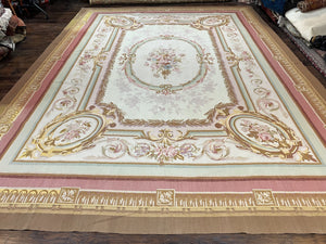 Large Aubusson Rug 11x15, Oversized Gallery Palace Size Flatweave Savonnerie Carpet 11 x 15 ft, Wool Handmade Vintage Elegant European