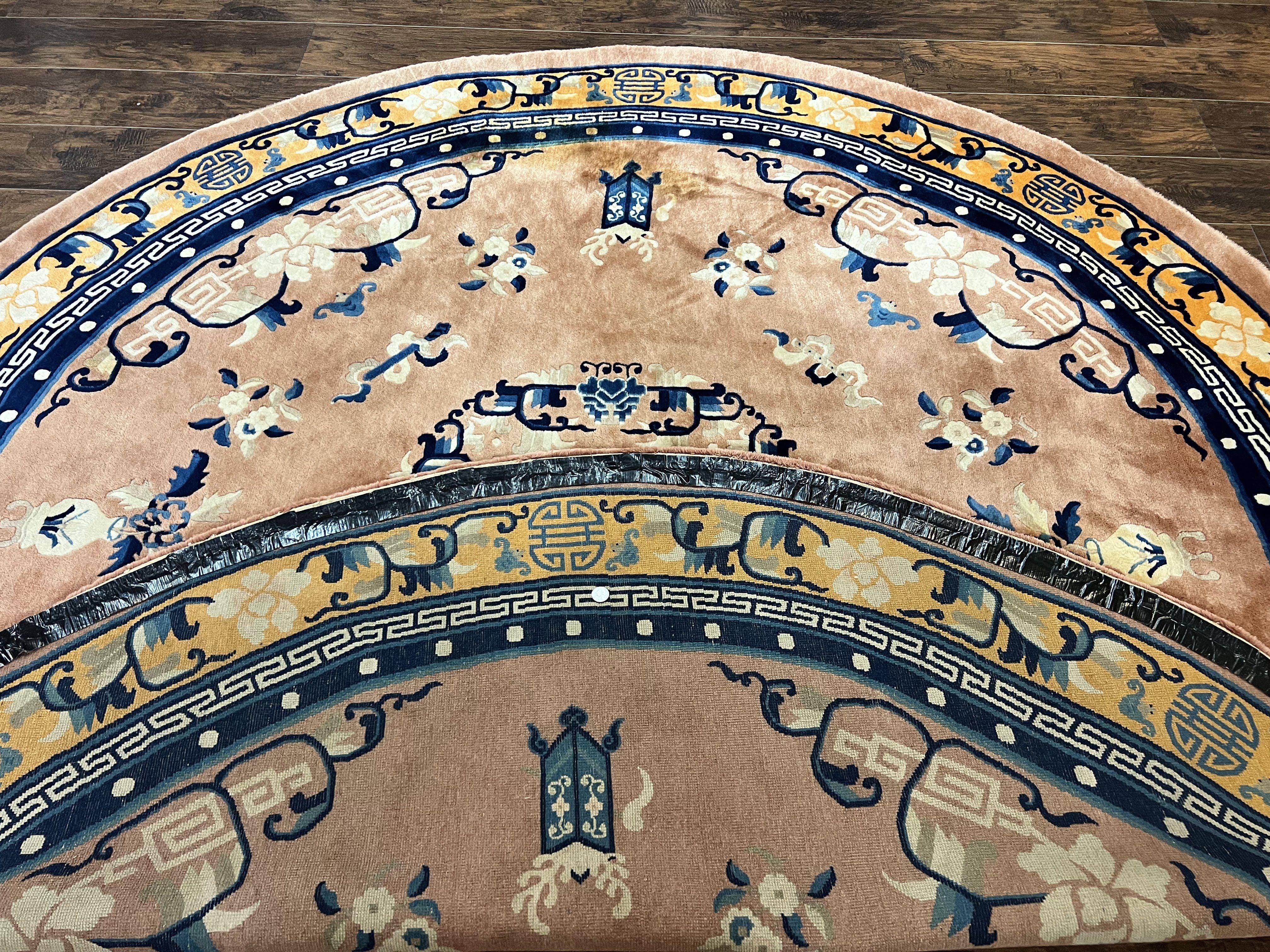 Antique Round Chinese Wool Rug 8x8, Chinese Peking Carpet, Asian Oriental Carpet 8 x 8 ft, Chinese Art Deco Rug, Nichols Rug - Jewel Rugs
