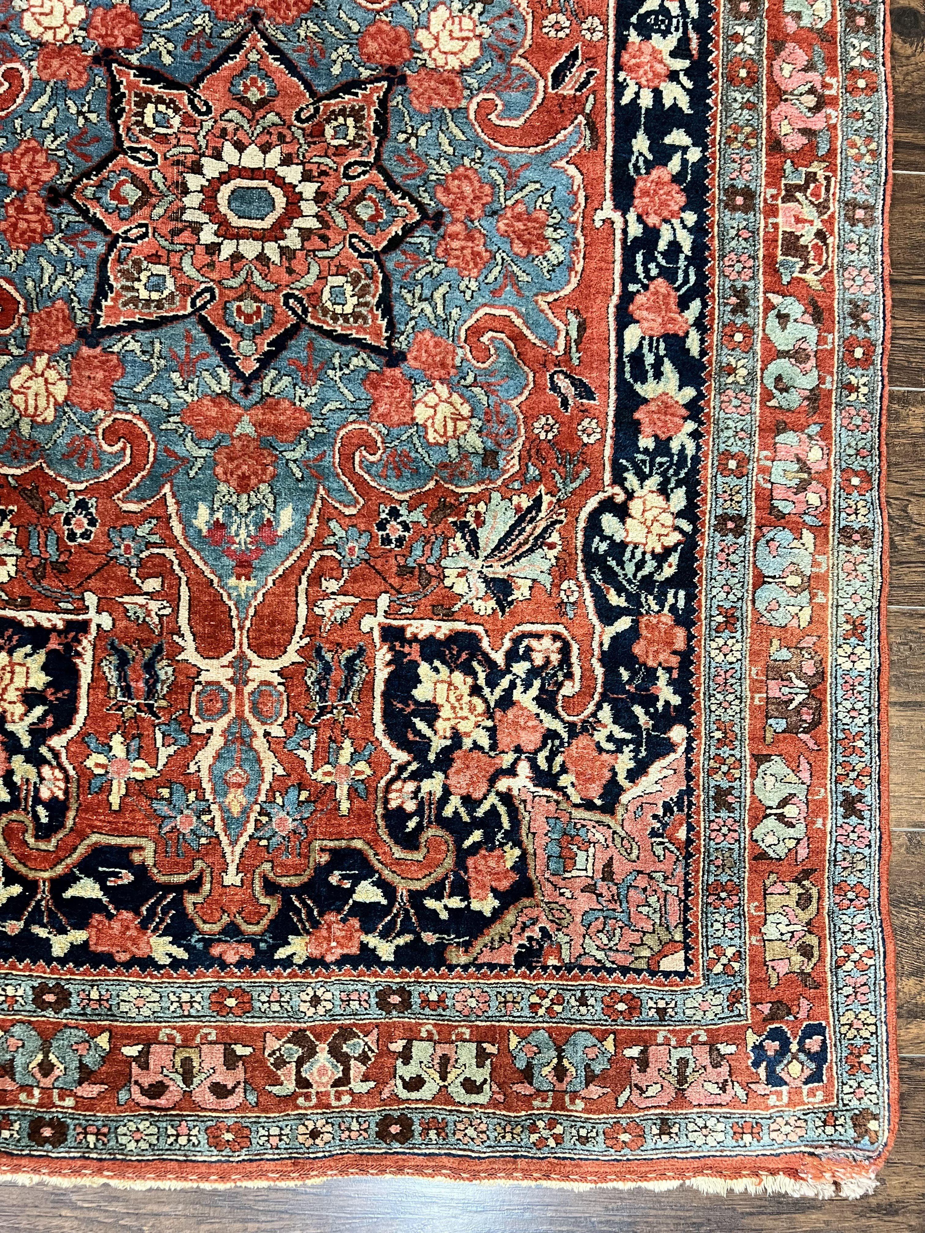Antique Persian Bidjar Rug 4x5, Red and Blue, Hand Knotted Wool Carpet - Jewel Rugs