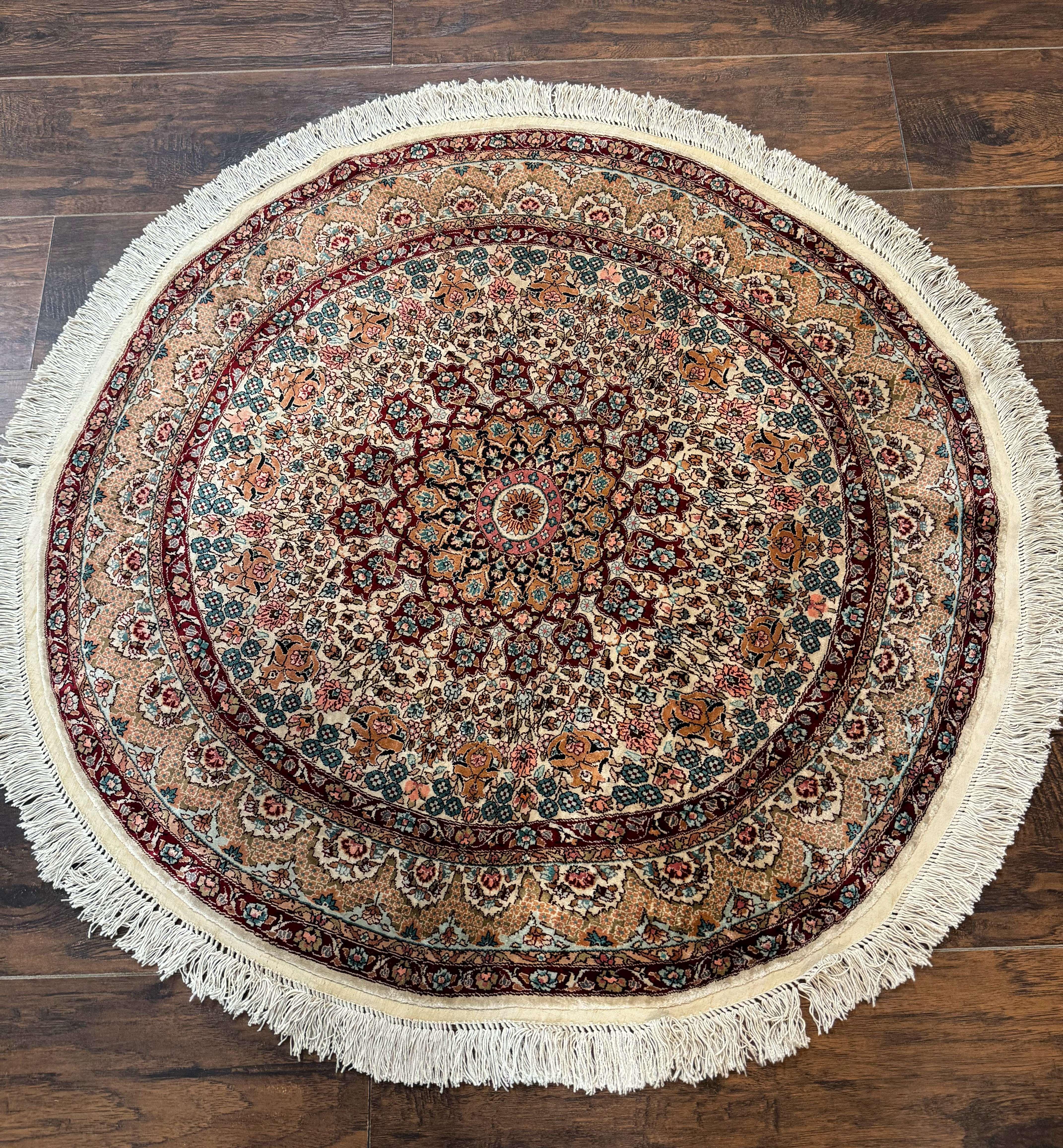 Round Silk Rug 3x3, Extremely Fine 580 KSPI, Sino Persian Round Handmade Carpet, Silk on Silk - Jewel Rugs