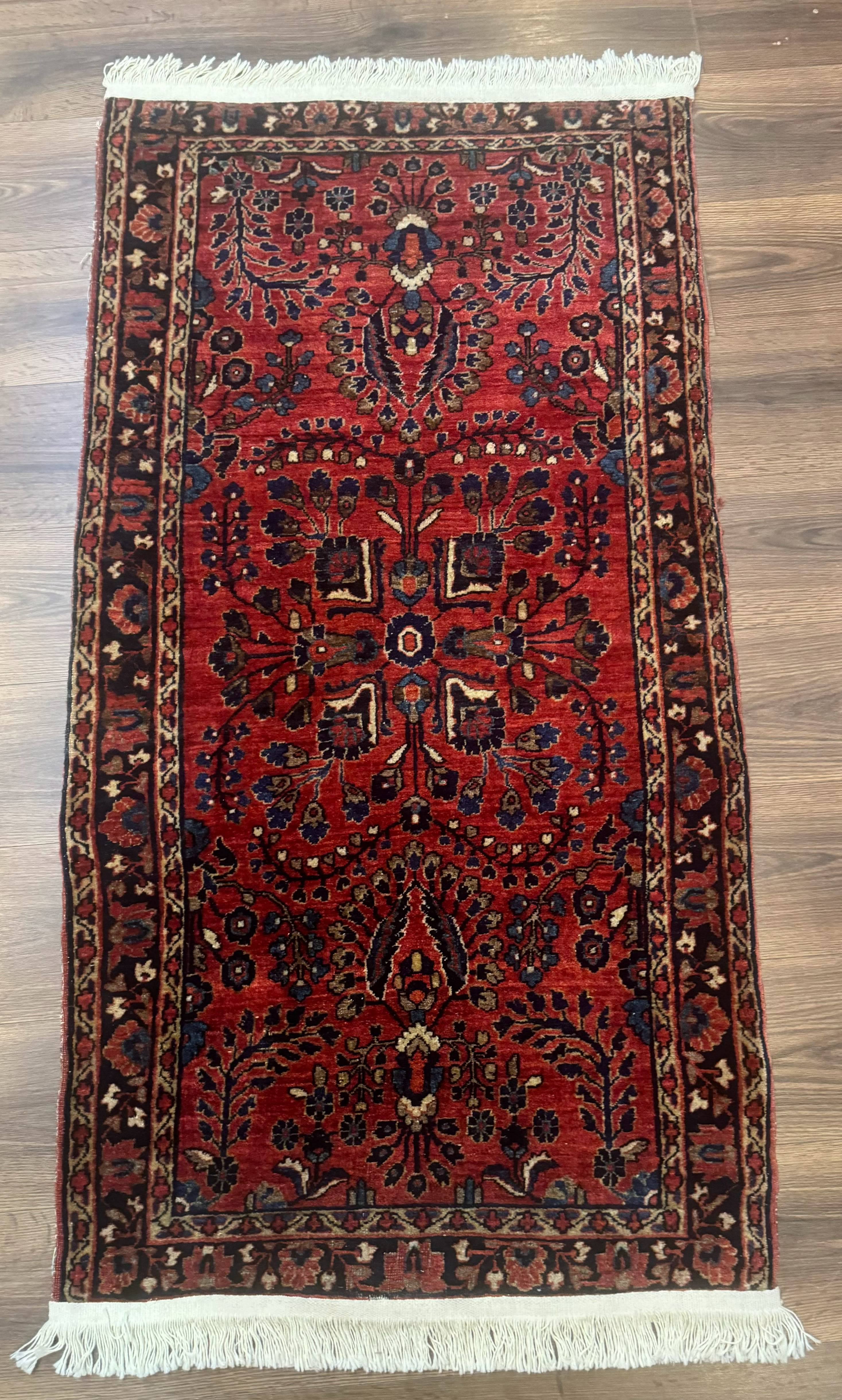 Small Red Persian Sarouk Rug 2.7 x 4.9, Floral, Antique - Jewel Rugs