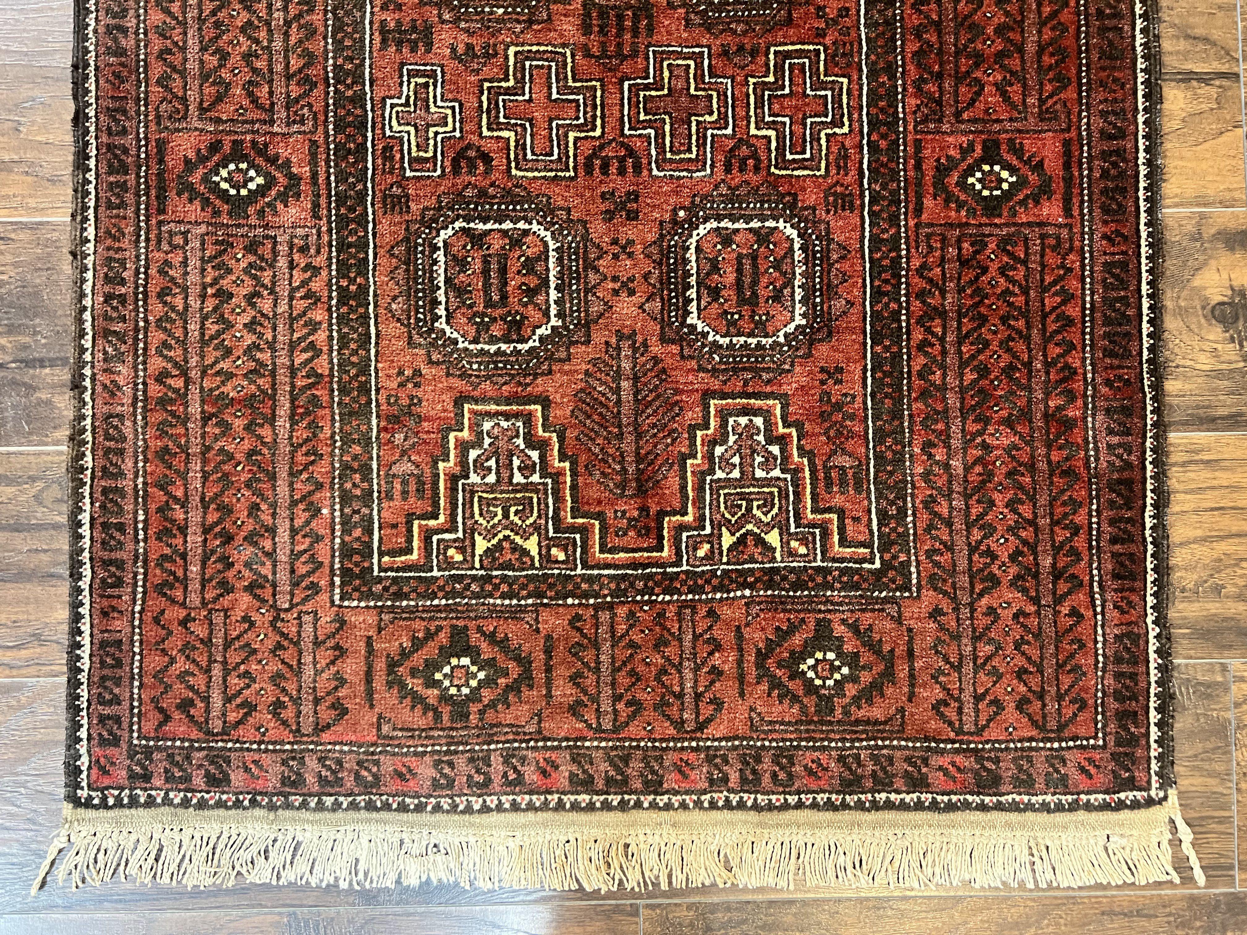 Antique Persian Turkoman Rug 3x6, Wool Tribal Handmade Carpet, Red and Black - Jewel Rugs