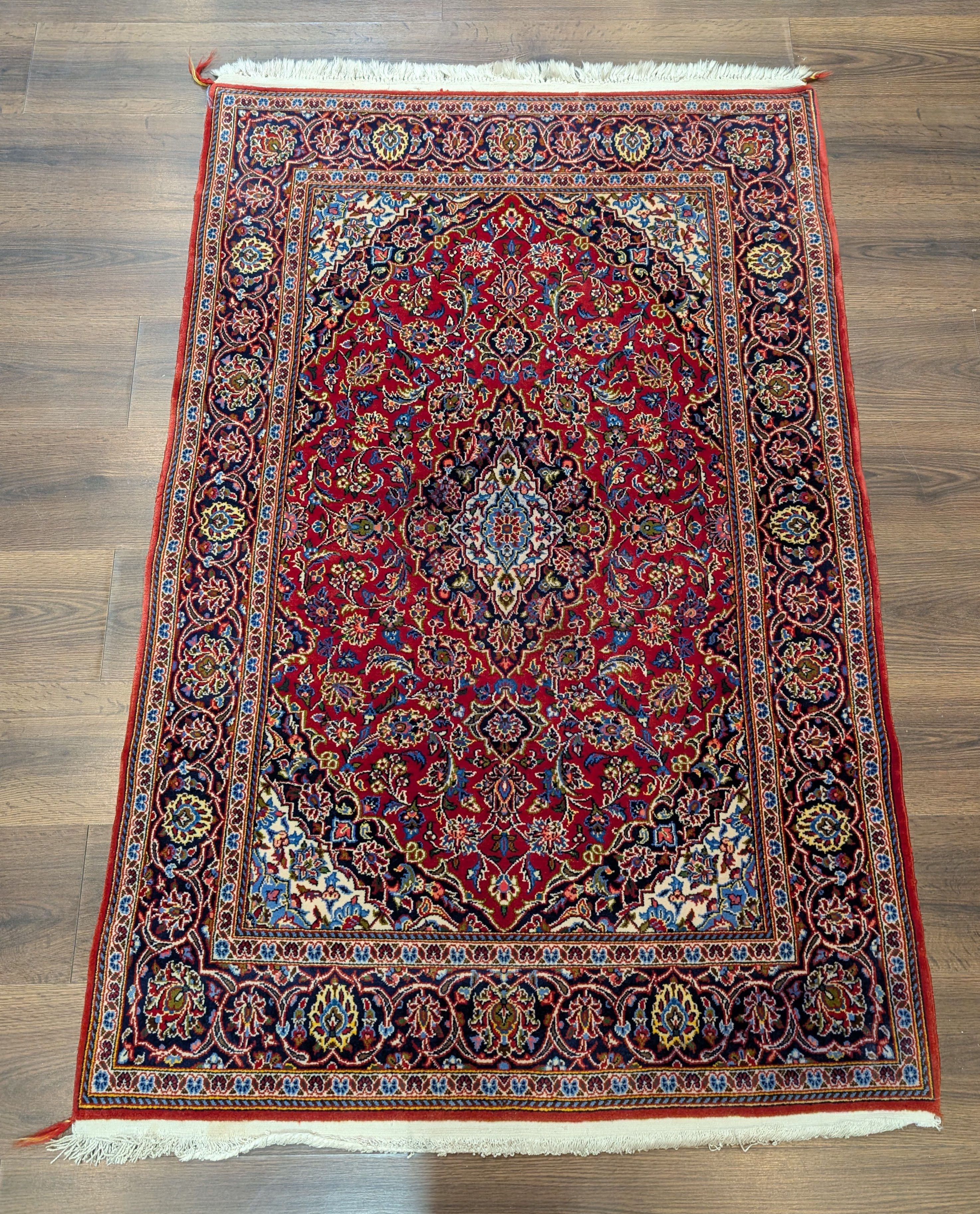 Red Persian Rug 3x5, Kashan Rug, Fine 210 KPSI, Traditional Hand Knotted Persian Carpet - Jewel Rugs