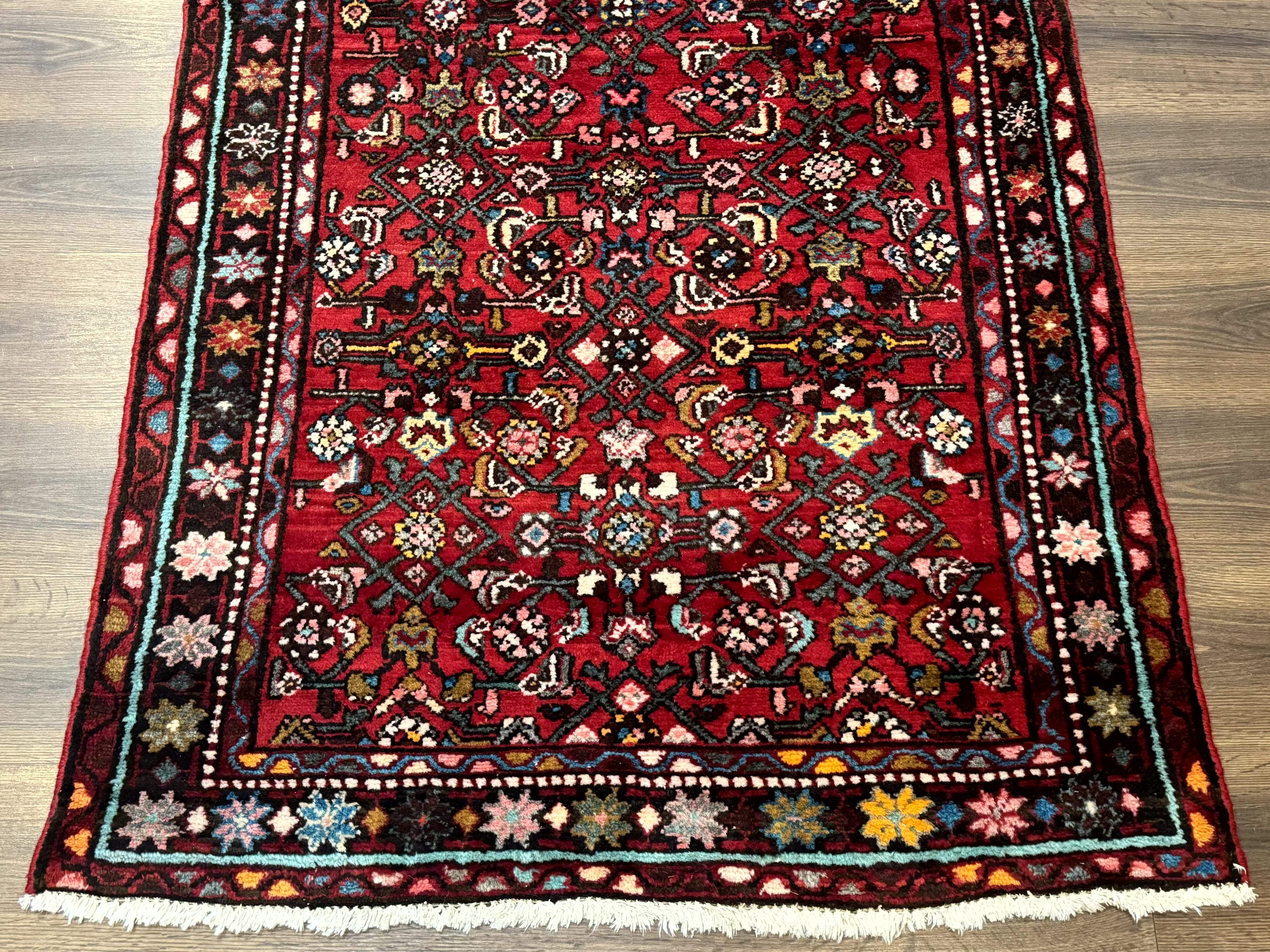 Red Persian Rug 4x7, Village Rug, Wool Vintage Carpet - Jewel Rugs