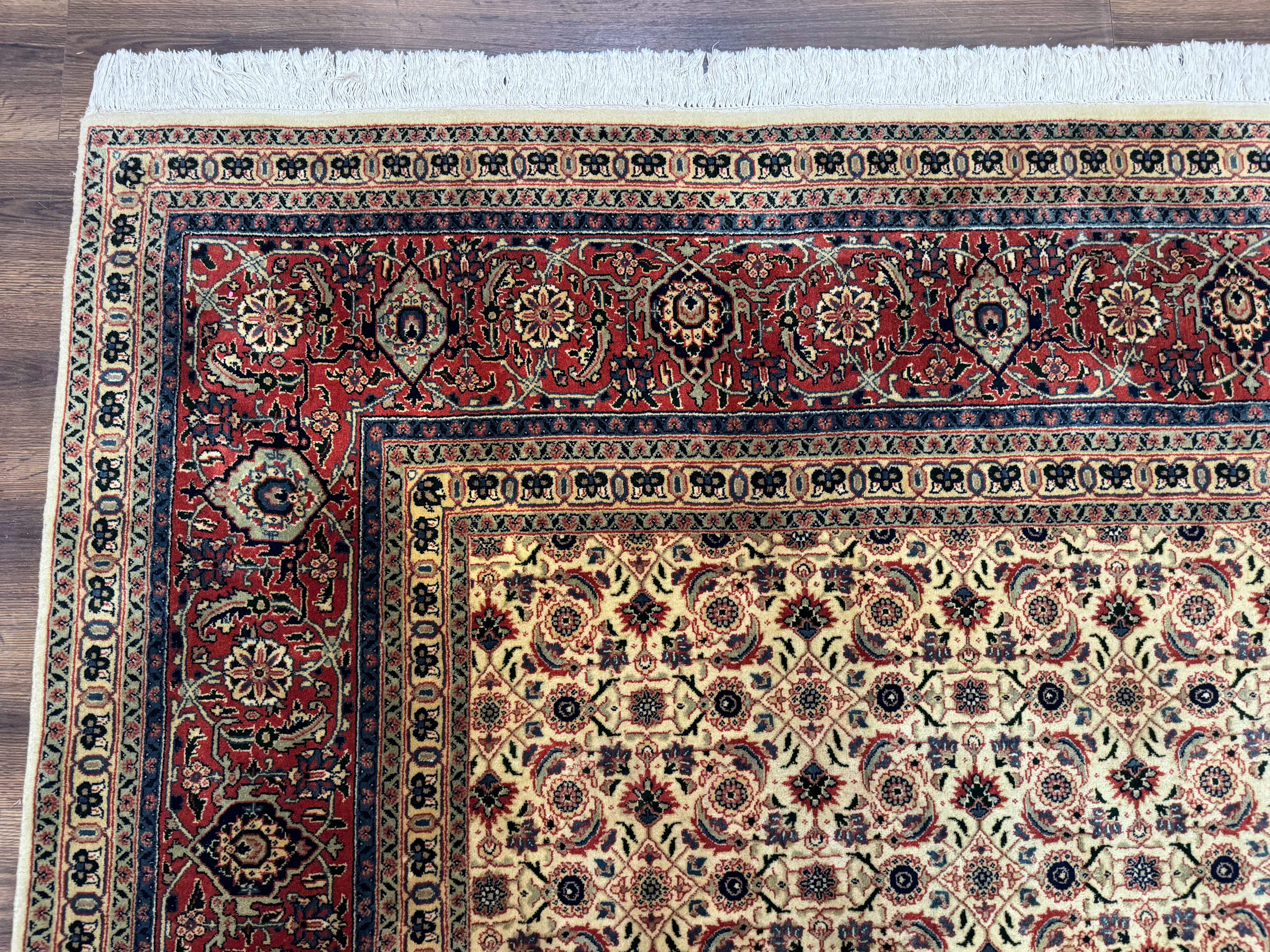 Indo Persian Rug 9x12, Beige and Rust Red, Fine, Allover Pattern, Wool Hand Knotted - Jewel Rugs