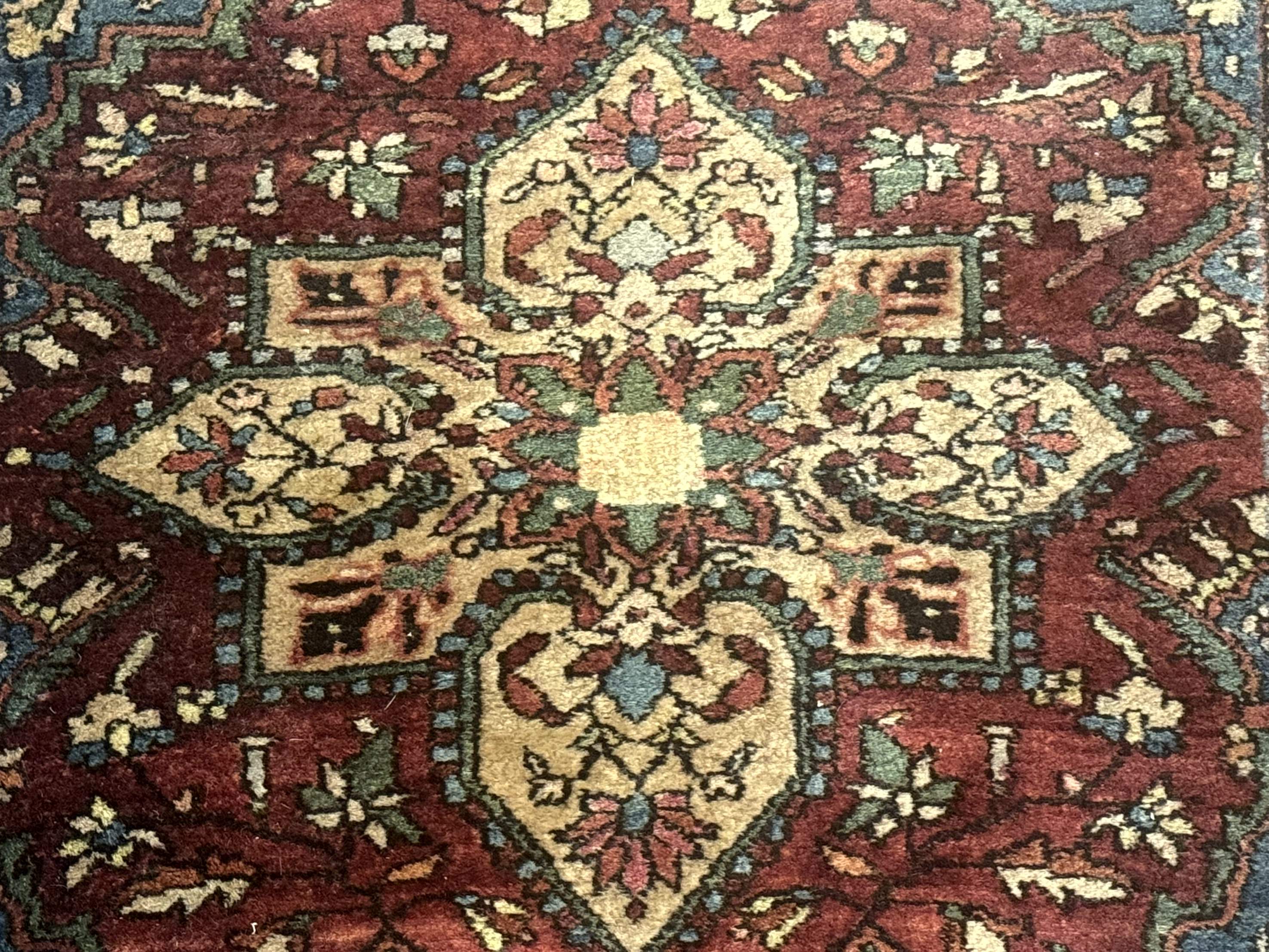 Sarouk Farahan Rug 2x3 - Rust Red and Light Blue, Handmade Wool Persian Small Scatter Rug, Antique, 225 KPSI - Jewel Rugs