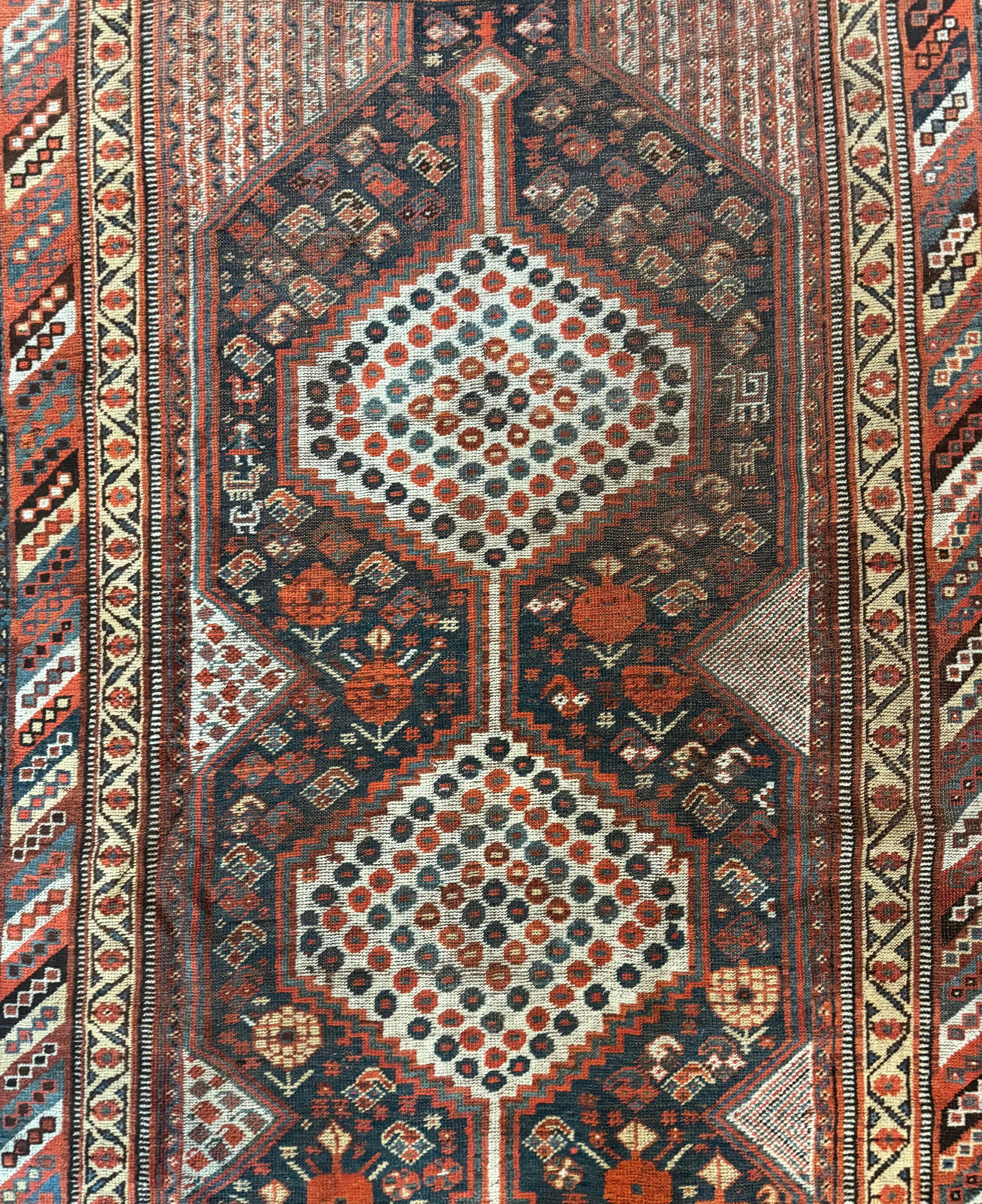 Antique Persian Shiraz Rug 5x8, Khamseh Tribal Wool 1920s Carpet, Navy Blue - Jewel Rugs