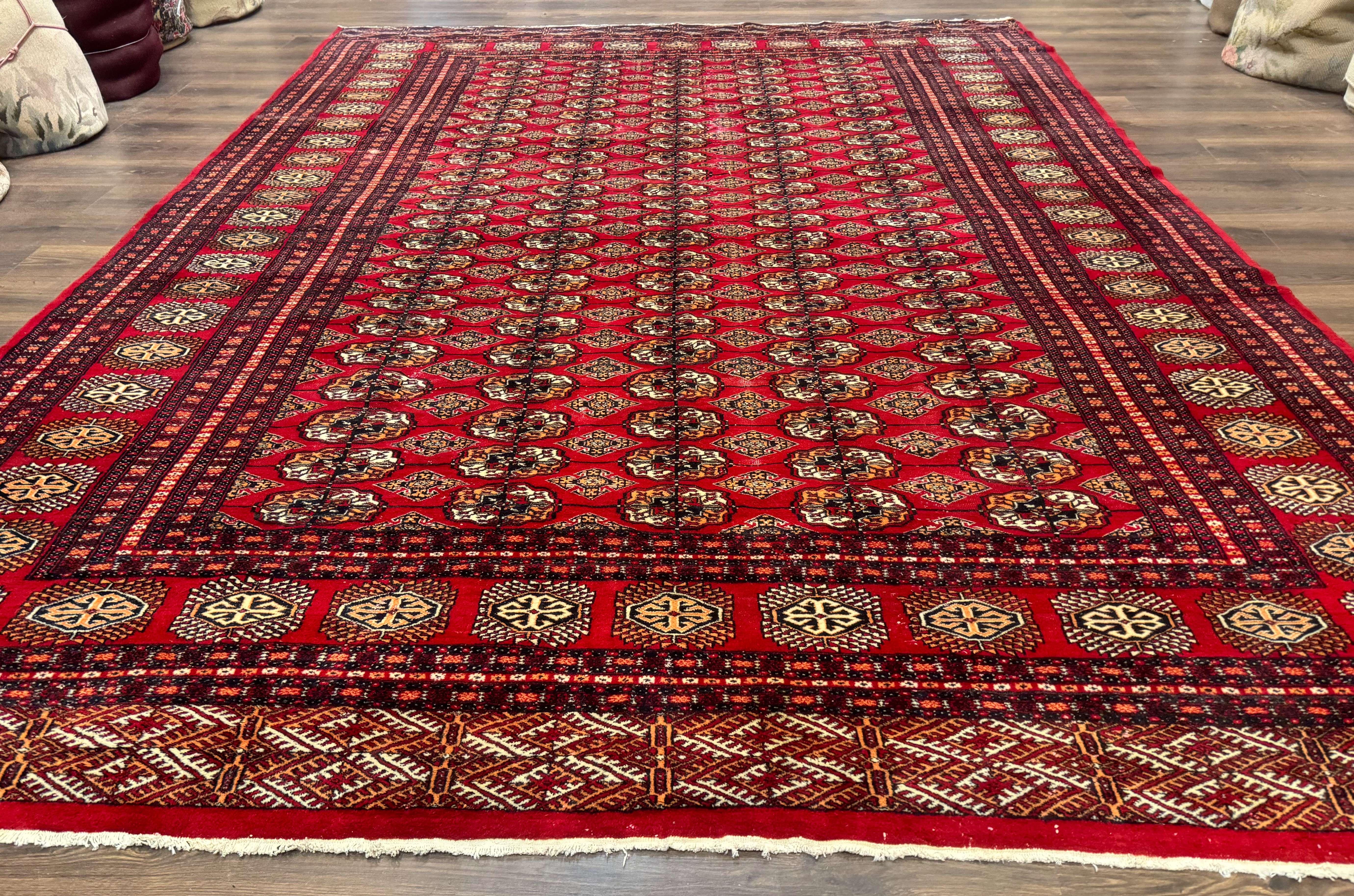 Bokhara Rug 9x12, Red Turkoman Rug, Pakistani Rug, Tribal Carpet, Wool Rug, Red Rug - Jewel Rugs