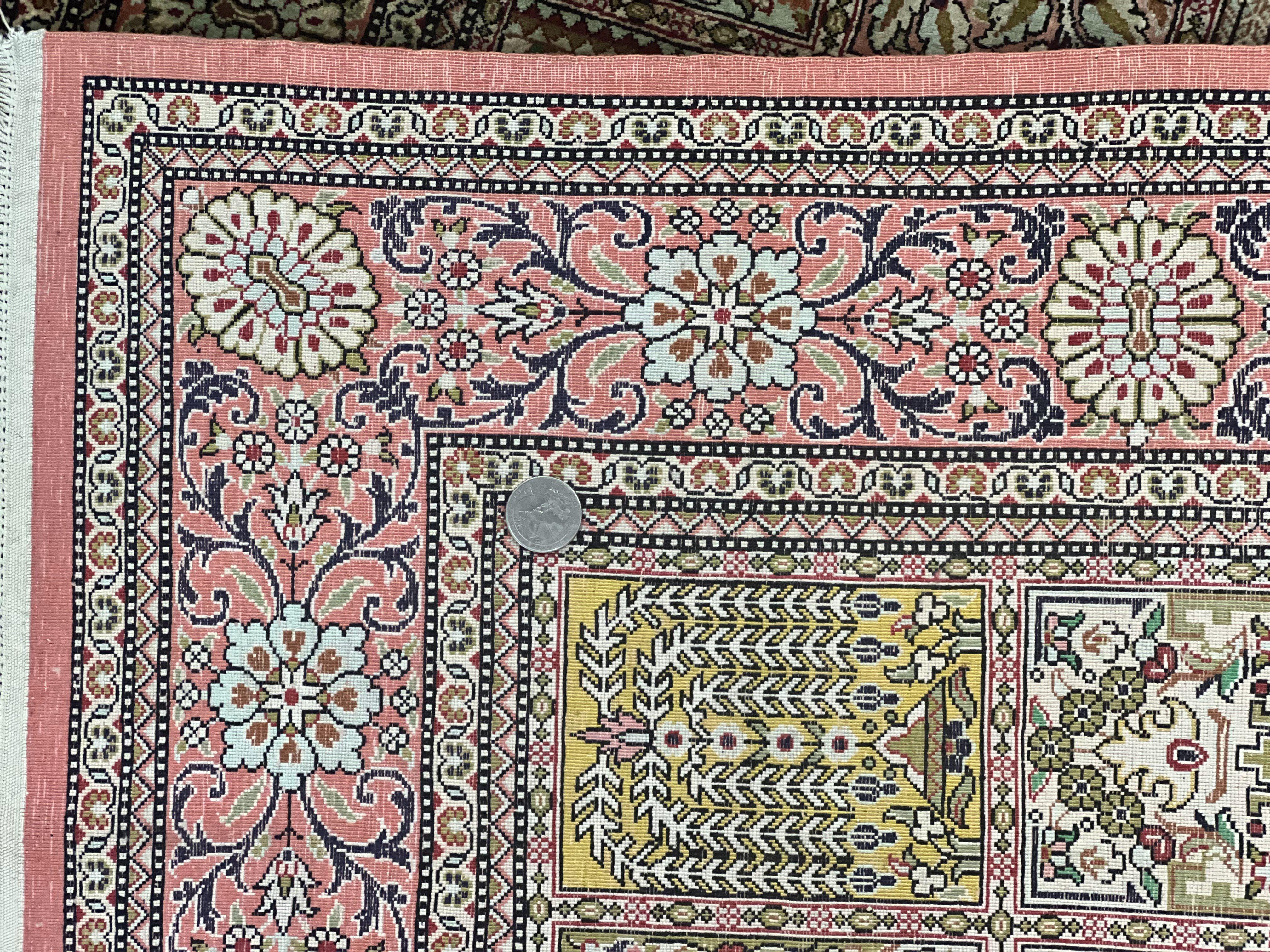 Magnificent Persian Silk Rug 3.7 x 5, Persian Qum Rug, Panel Design, Kheshti Garden, Extremely Fine 650 KPSI - 70 Raj, Hand Knotted, Vintage, Multicolor - Jewel Rugs