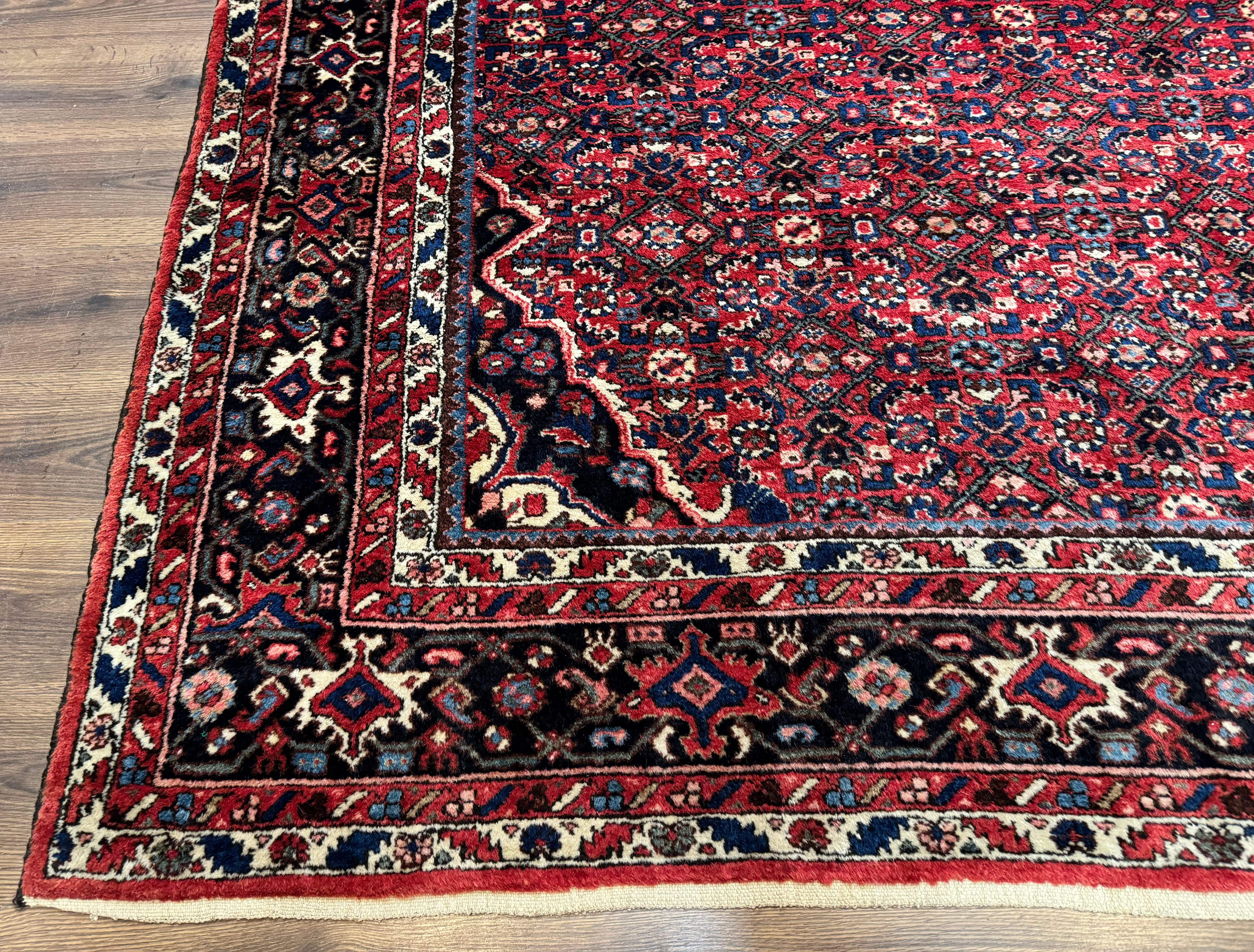 Persian Hamadan Rug 9x12 – Red and Navy Hand-Knotted Wool Antique Village Carpet - Jewel Rugs
