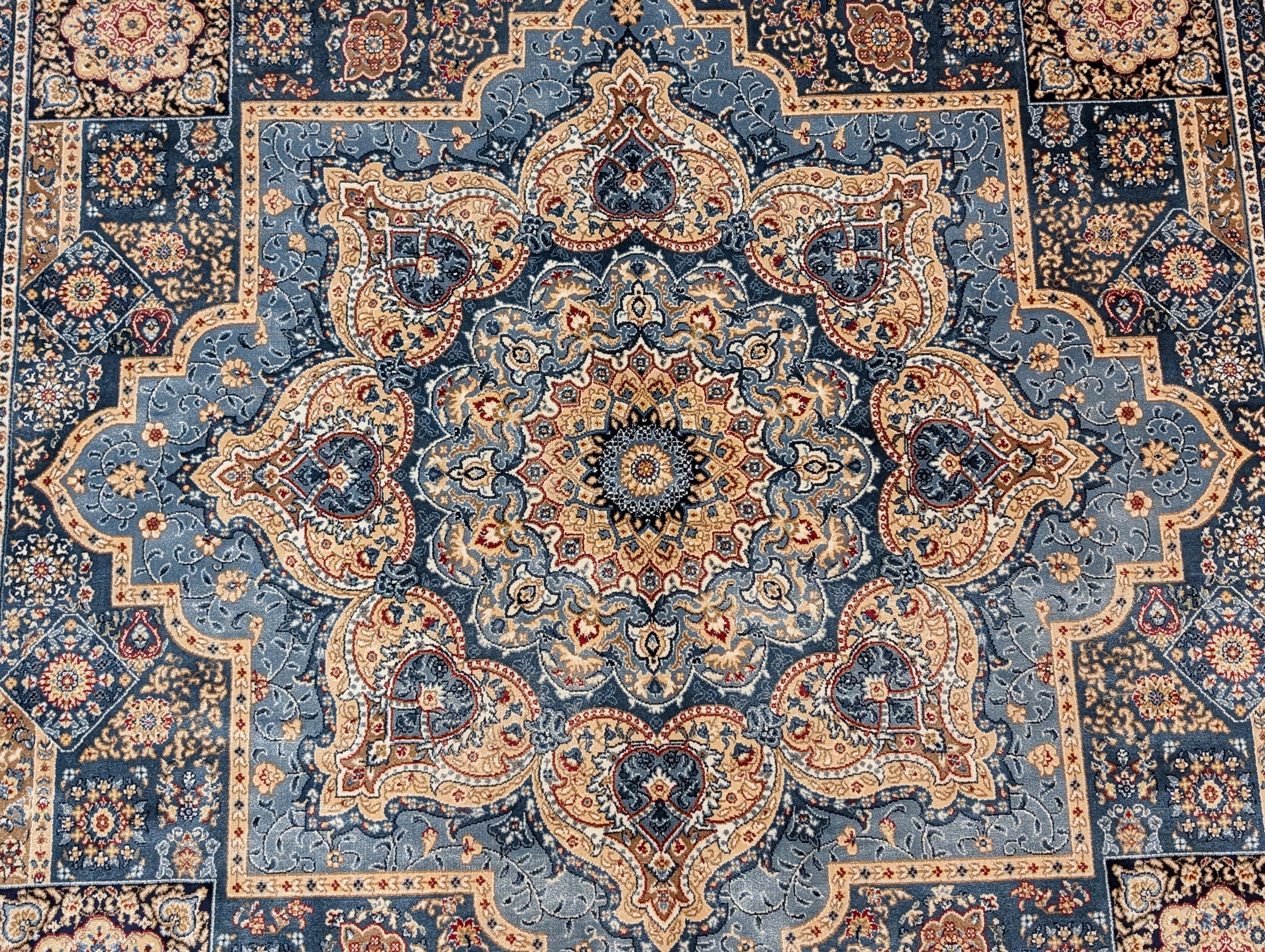 Square Silk Rug 5x5, Turkish Mamluk Silk Carpet, Blue, New, Bamboo Silk - Jewel Rugs