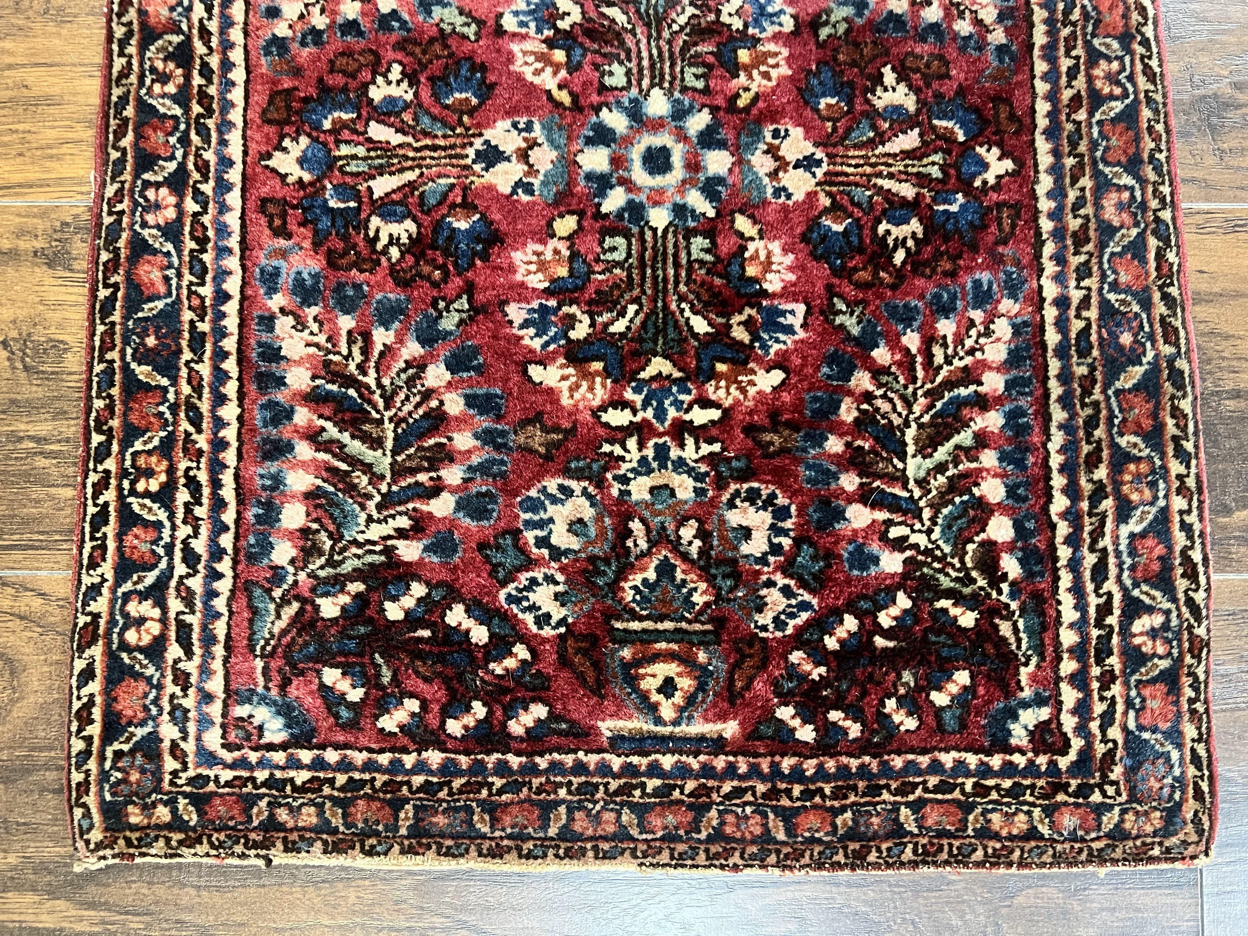Antique Persian Sarouk Rug 2 x 2.5, Small Sarouk Carpet, Red Floral 1920s Red, Fine 170 KPSI, Wool Handmade Rug - Jewel Rugs