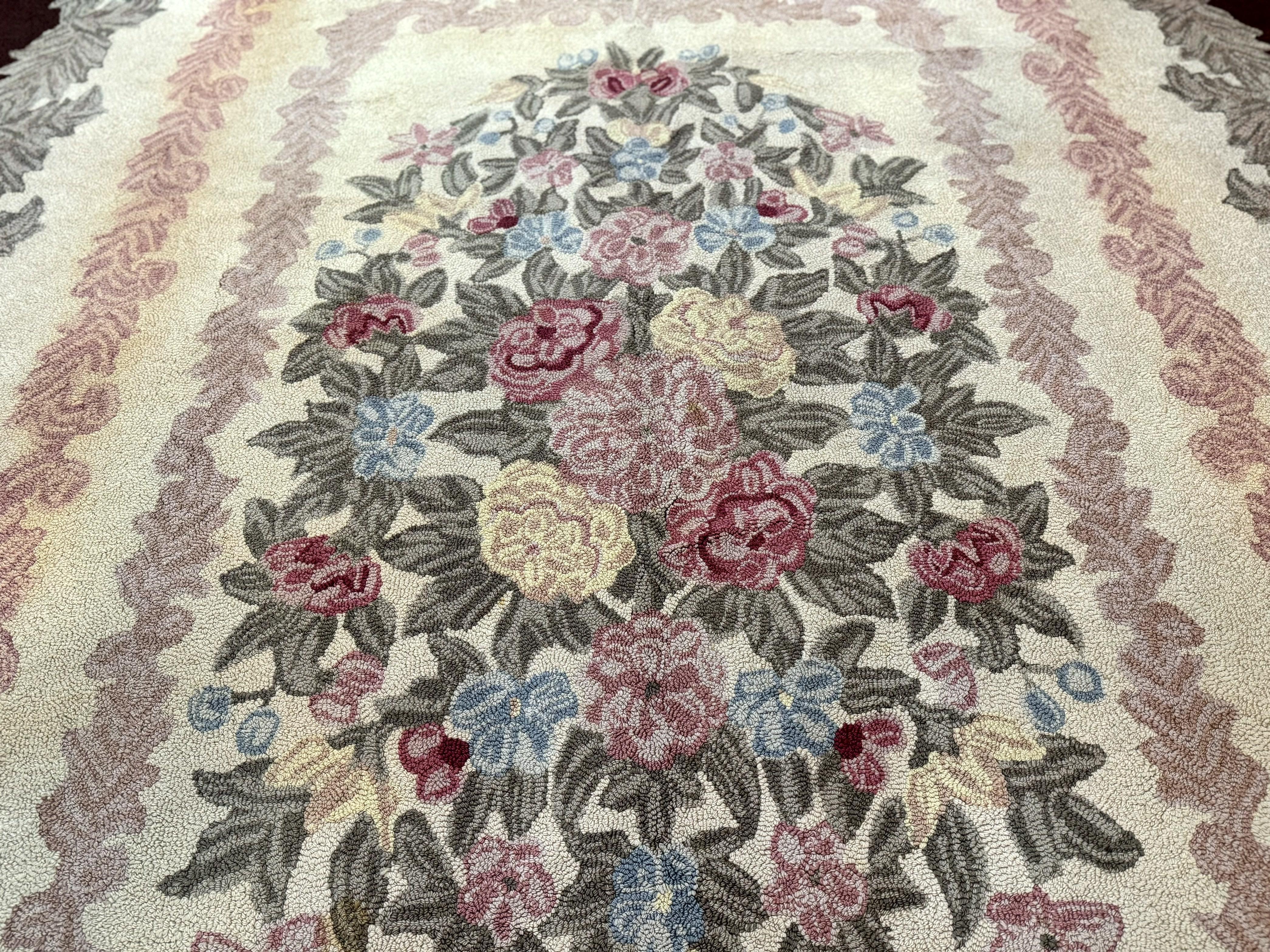 American Hand Hooked Rug 9x12, Vintage Aubusson Carpet, Wool - Jewel Rugs
