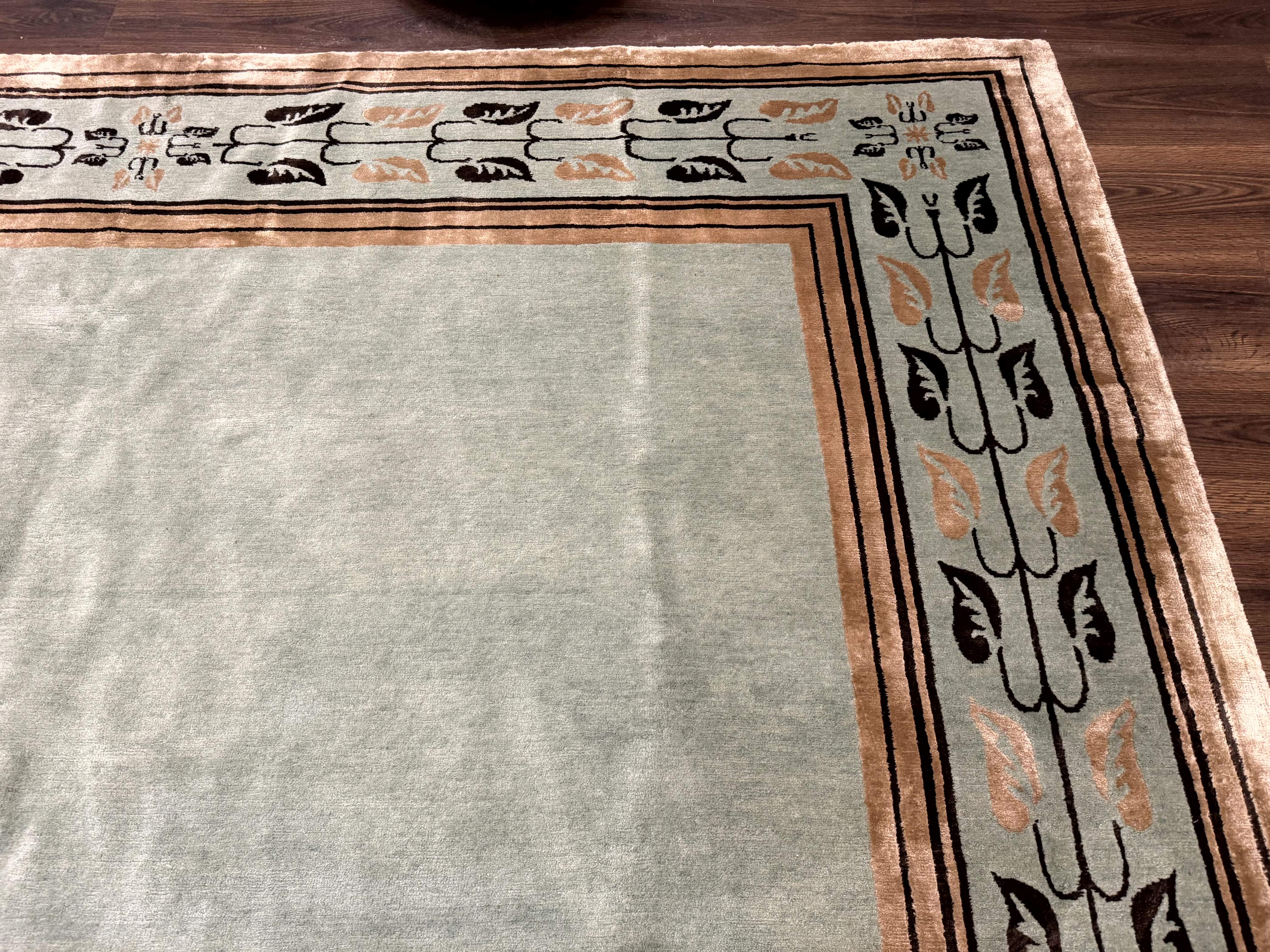 Palace Size Nepali Rug 9x18, Open Field, Light Mint Green, Wool Hand Knotted, Modern Contemporary - Jewel Rugs