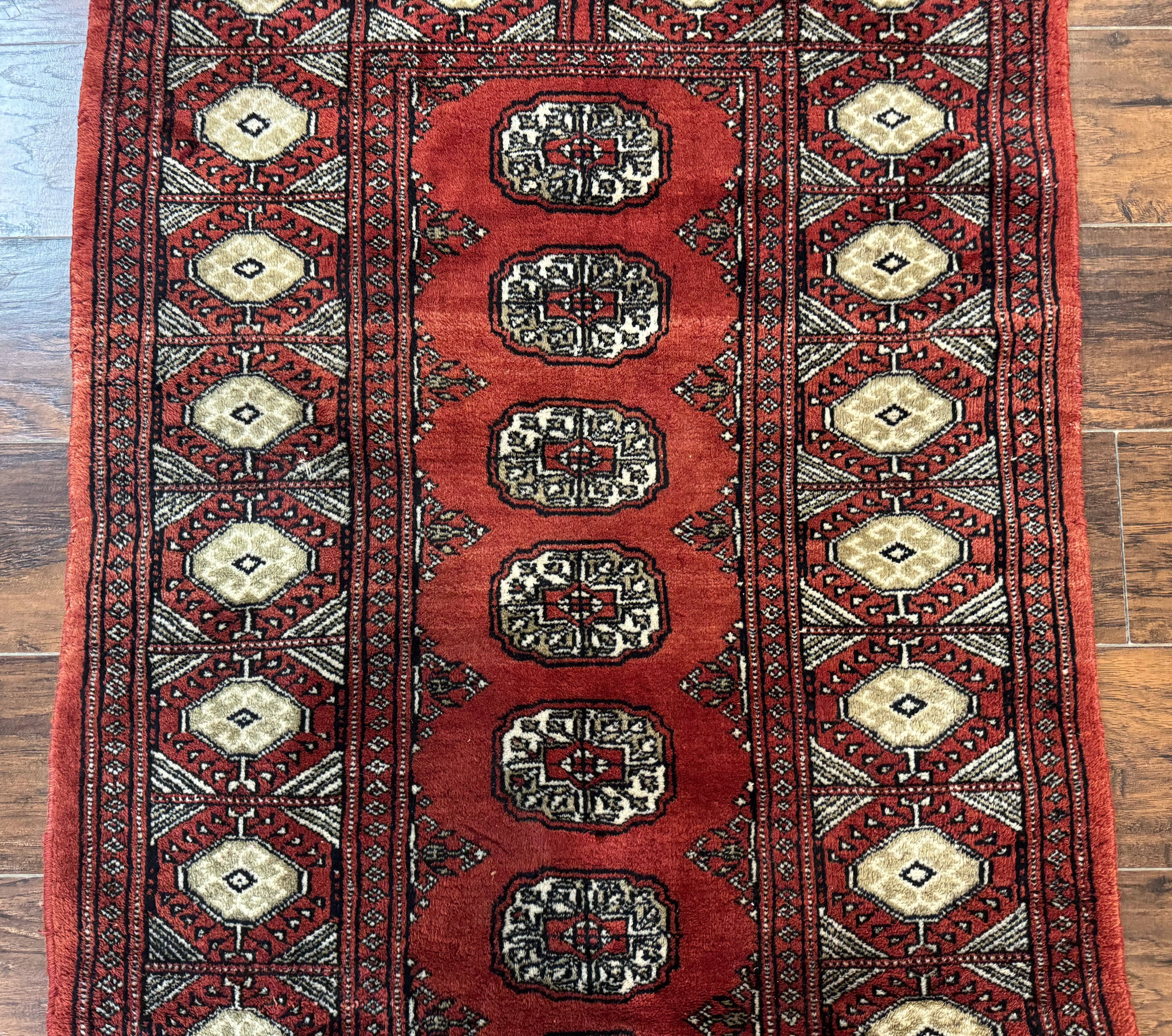 Red Pakistani Turkoman Rug 3x5, Bokhara Design, Vintage, Signed - Jewel Rugs