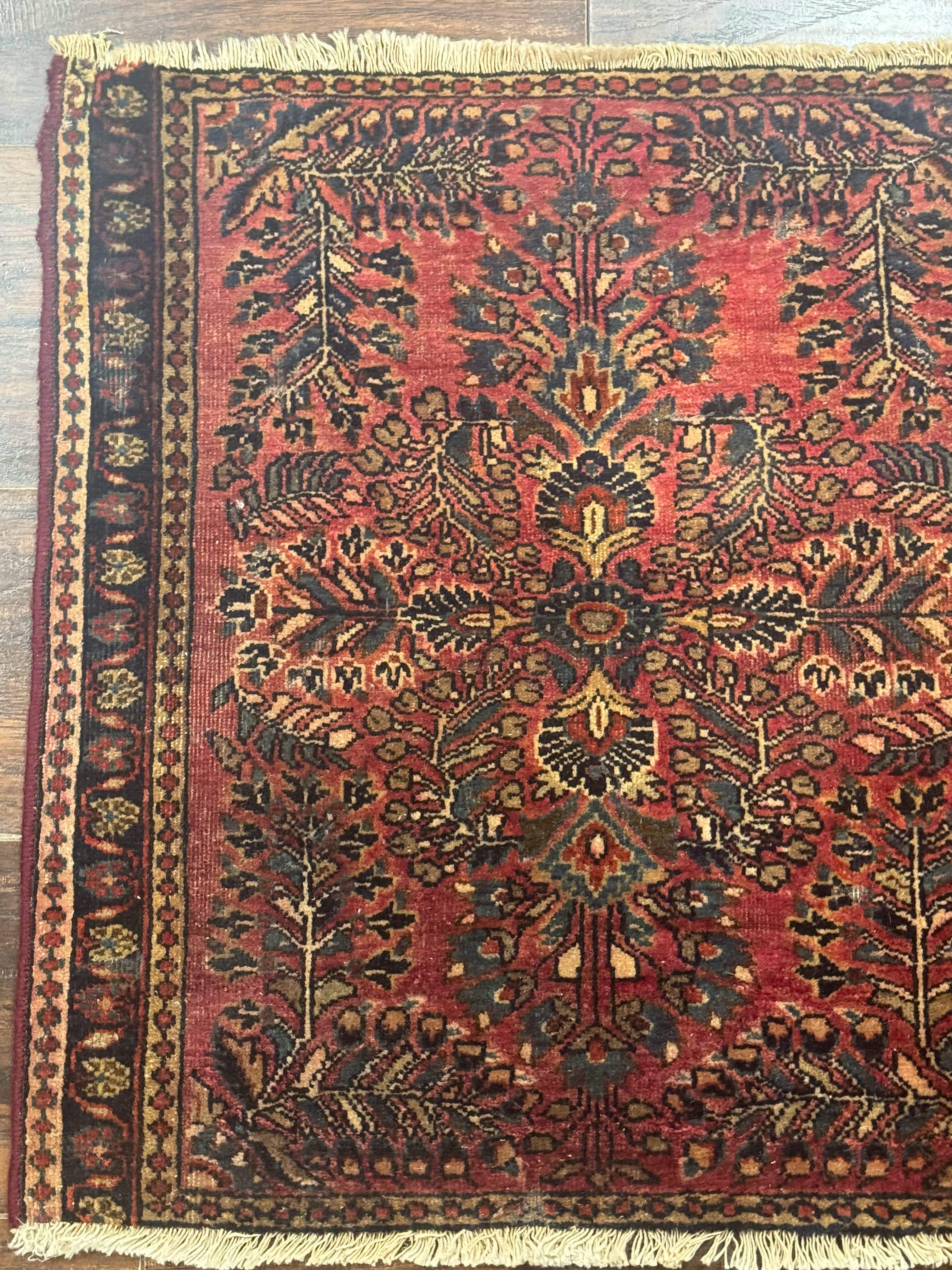 Persian Sarouk Rug 2x2, Small Antique Wool Scatter Rug, Red - Jewel Rugs