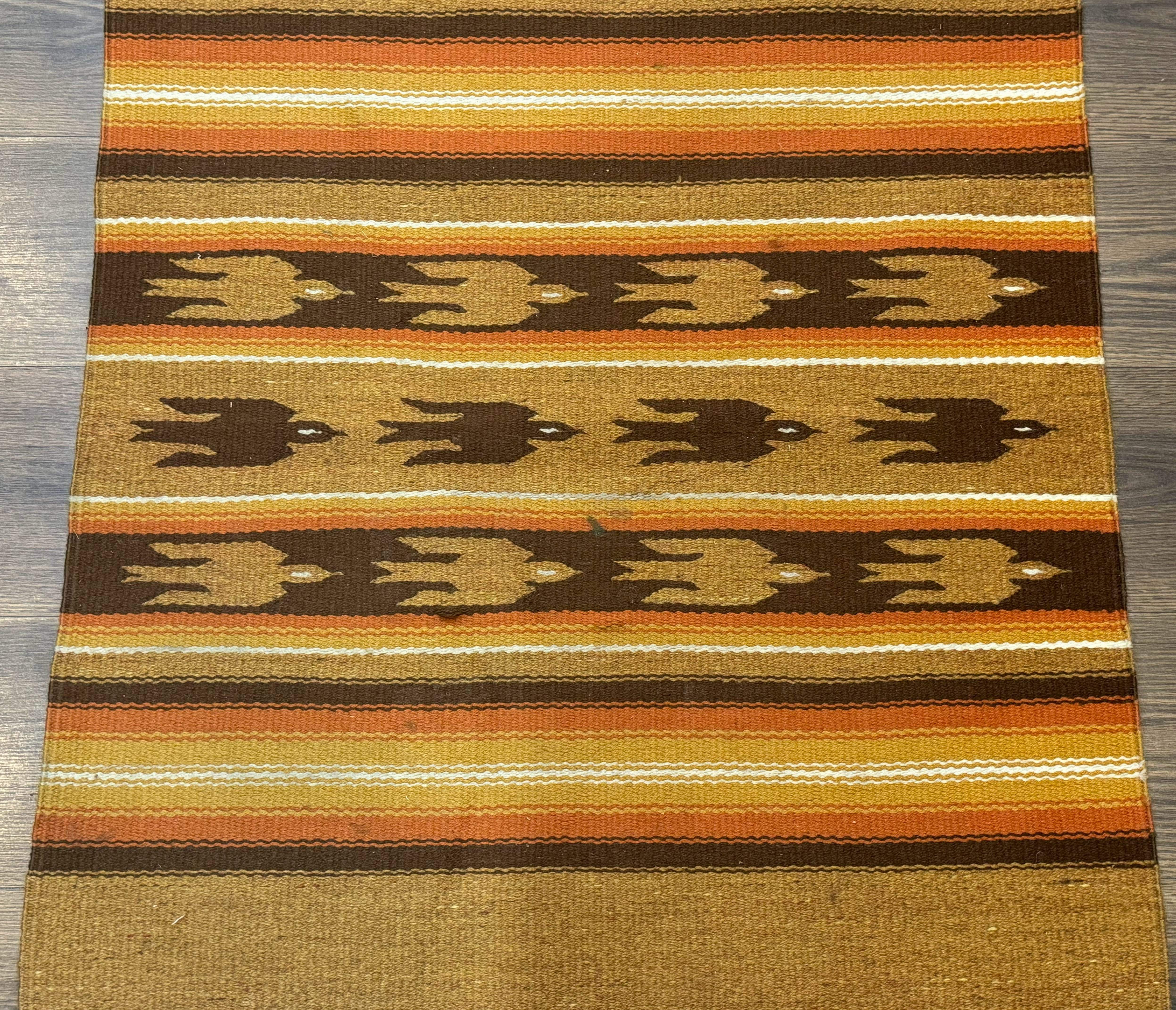 South American Rug Blanket 2.7 x 5.6, Wool, Handmade, Navajo Design, Orange Brown - Jewel Rugs