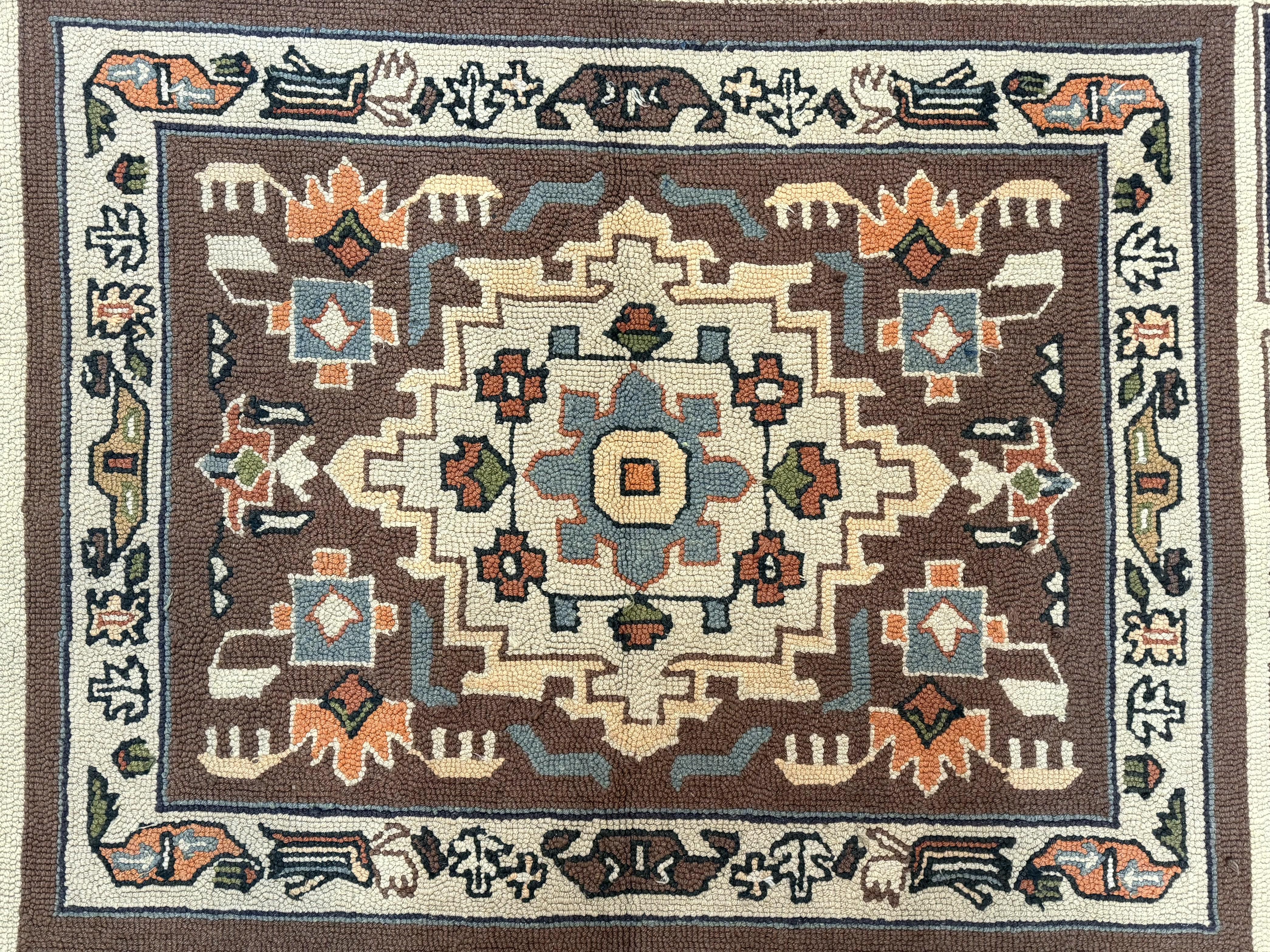 Hooked Rug 8x11, Vintage, American Vintage Hand Hooked Area Rug, Multicolor Panel, Rare - Jewel Rugs