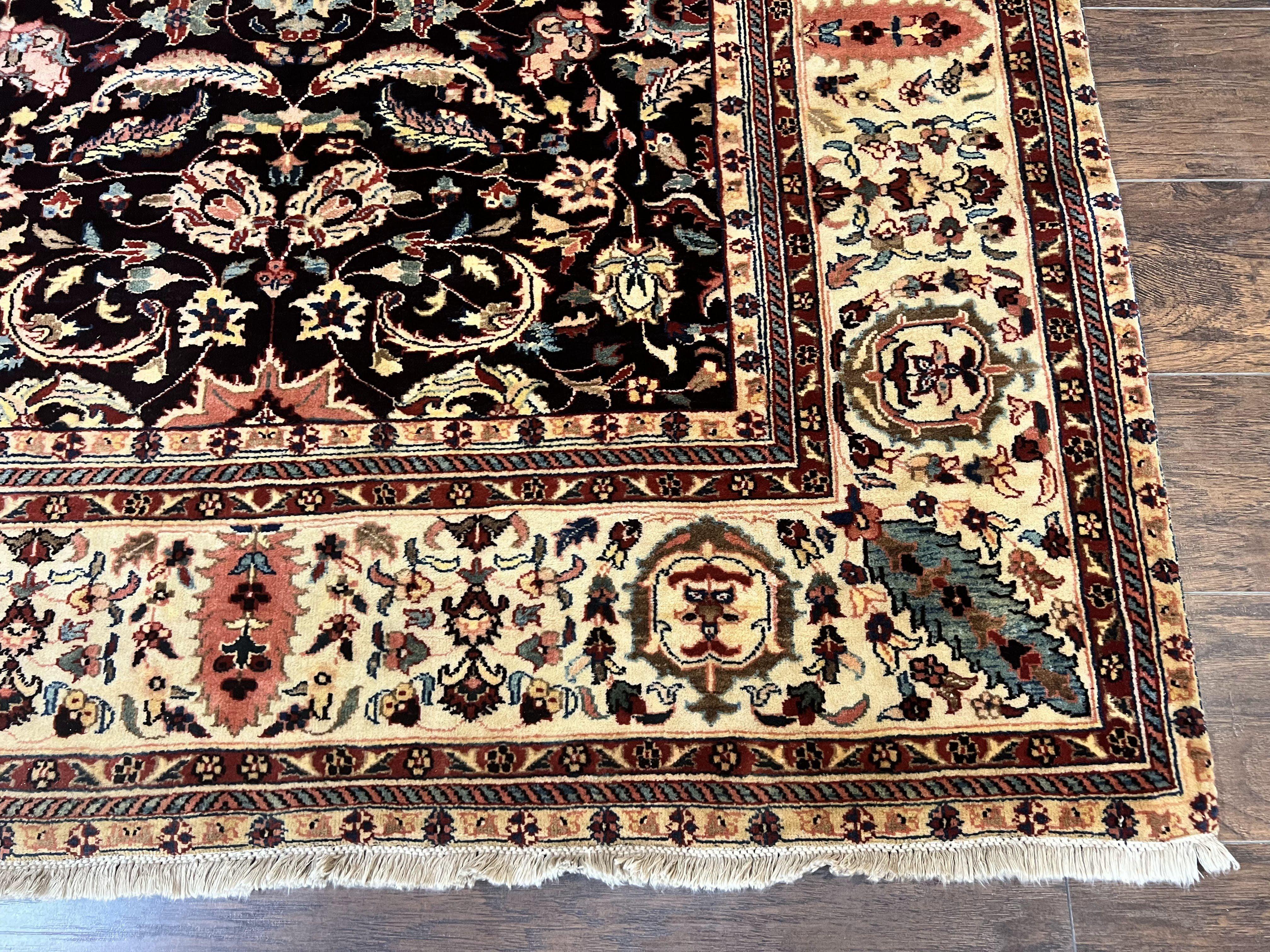 Indo Persian Rug 5x15, Wide Runner Rug 5 x 15 ft, Wool Hand Knotted Vintage Carpet, Black & Cream, Floral Allover Long Oriental Rug - Jewel Rugs