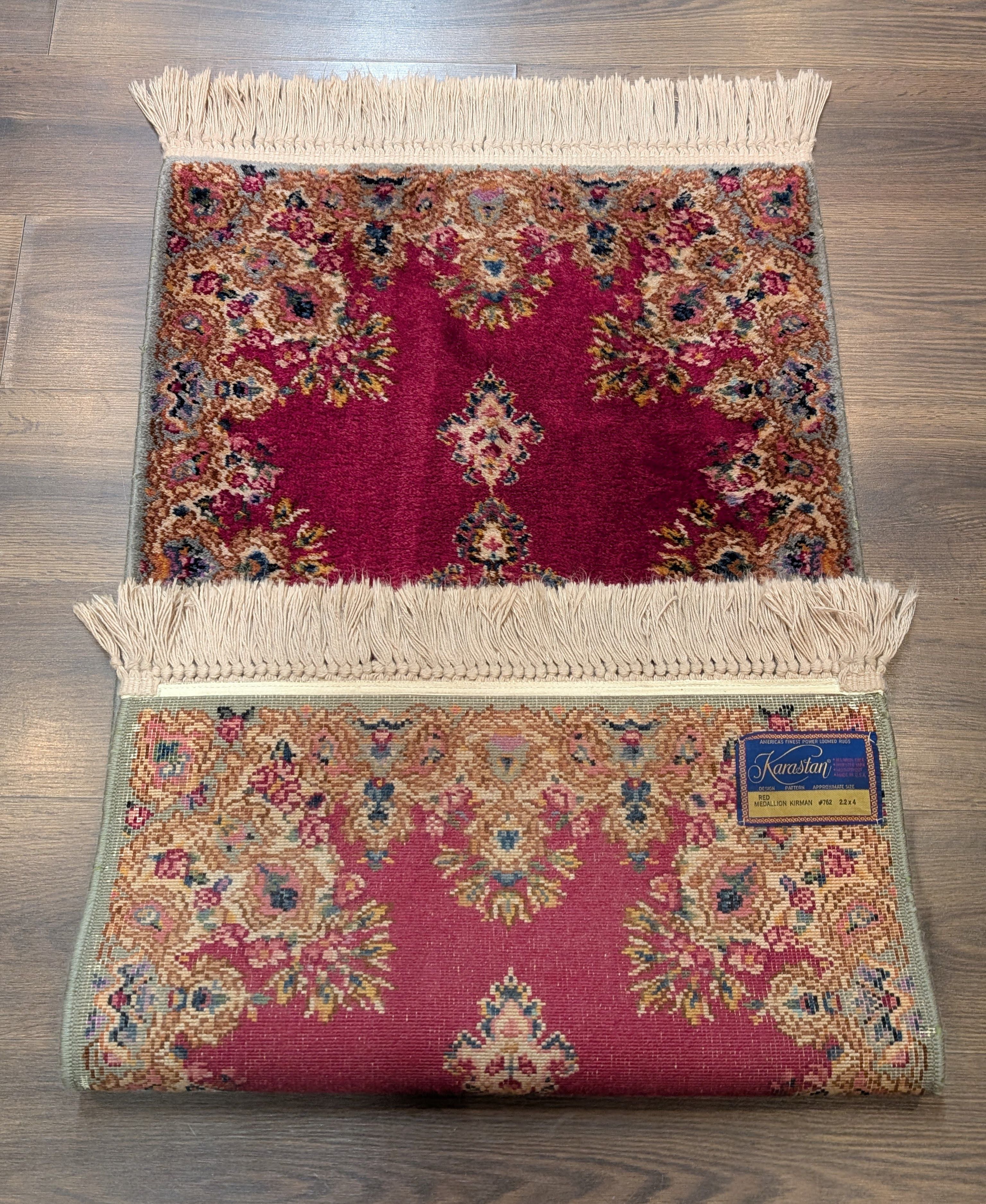 Karastan Rug 2x4 Kirman Red Medallion #762, Small Wool Karastan Rug - Jewel Rugs
