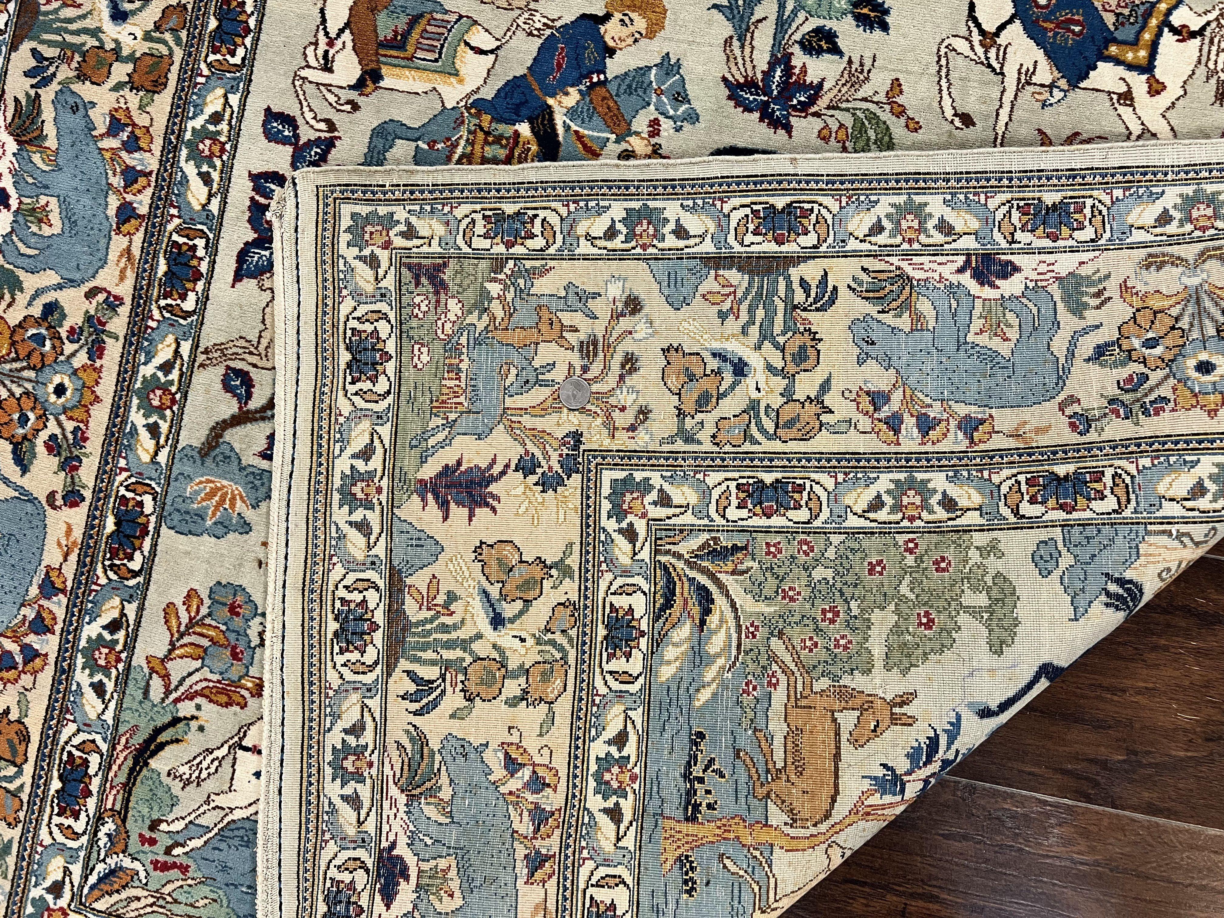 Persian Kashan Pictorial Rug 4.6 x 7, Hunting Scene, SIgned by Masterweaver, Animal Pictorials, Rare, Handmade, Wool, Vintage, Very Fine - Jewel Rugs