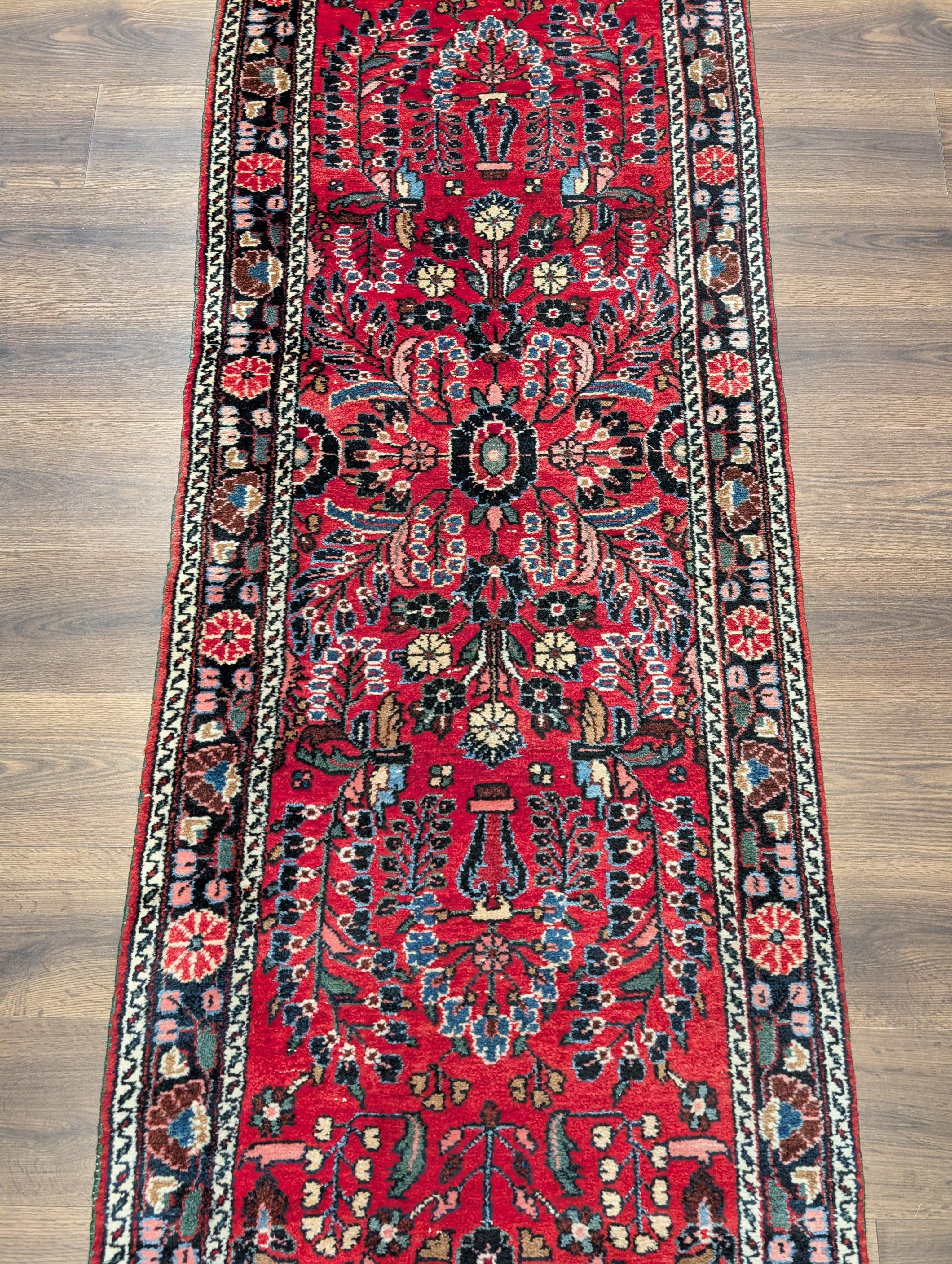 Red Persian Runner Rug 3 x 15, Hamadan Runner, Vintage - Jewel Rugs