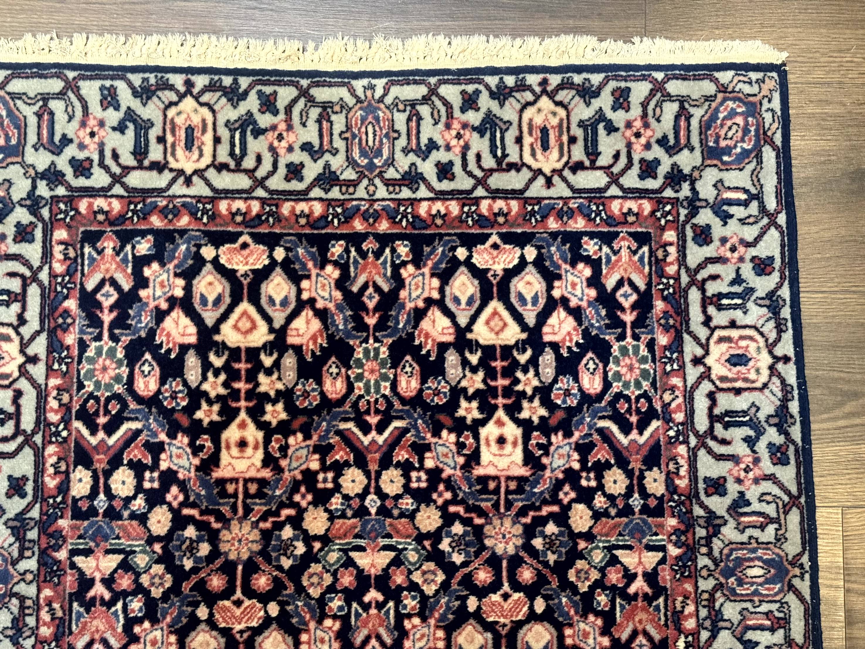 Indo Persian Runner Rug 2.8 x 12, Navy Blue, Floral, Fine 270 KPSI - Jewel Rugs