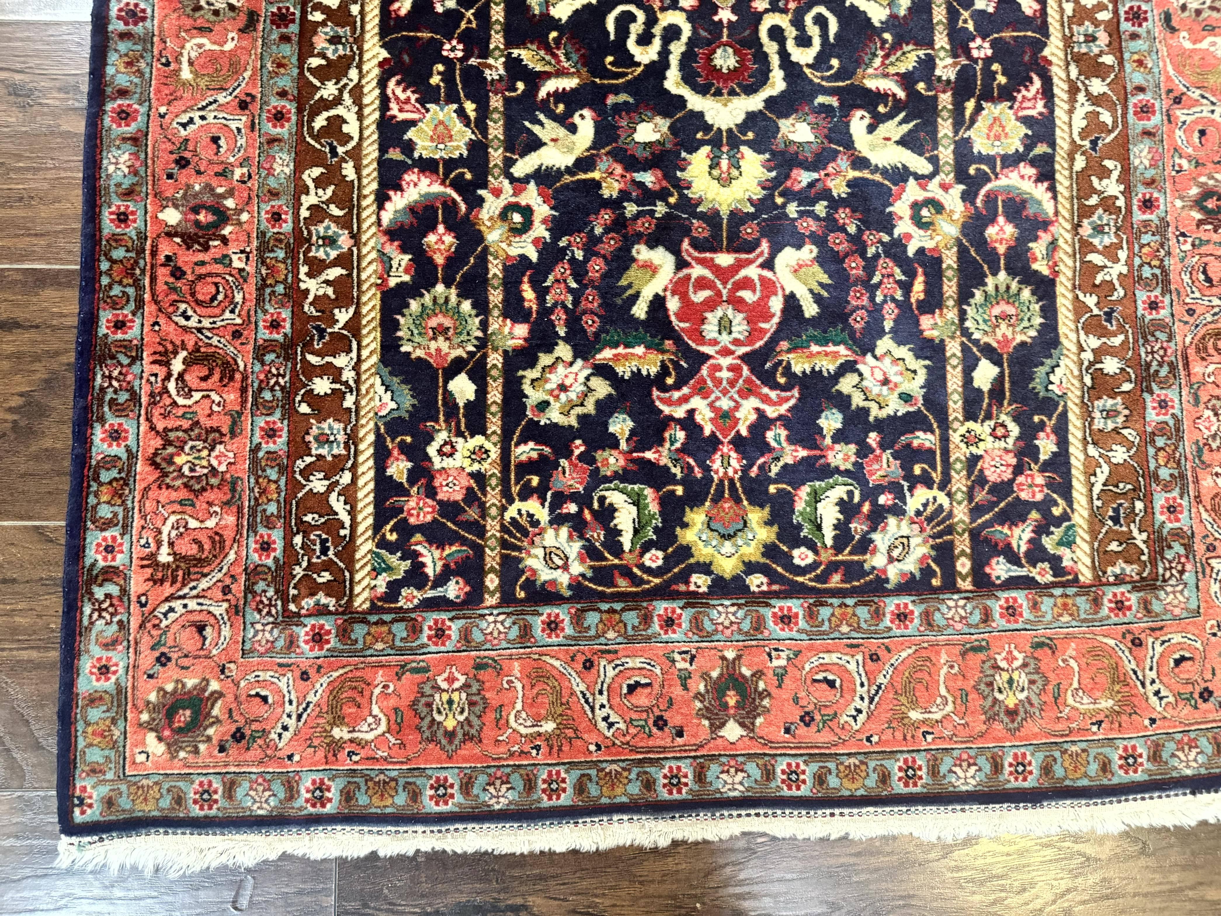 Persian Tabriz Rug 3x4, Navy Blue, Birds, Floral, Prayer Rug, Handmade Wool Rug, Finely Hand Knotted 325 KPSI - Jewel Rugs