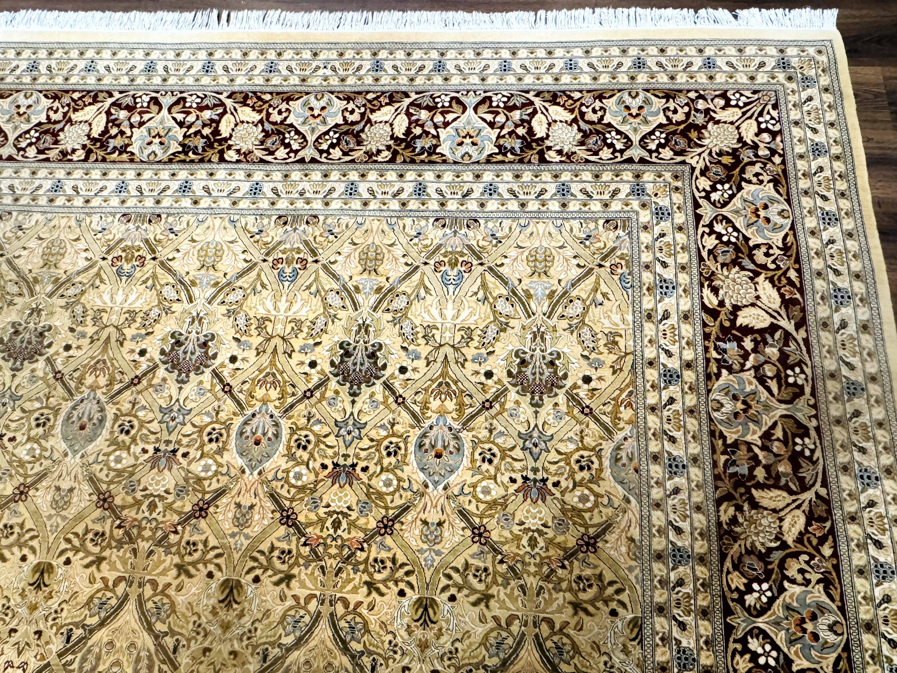 Fine Pak Persian Rug 9x12, Gold and Wine Red, Panel Design, 330 KPSI - Jewel Rugs