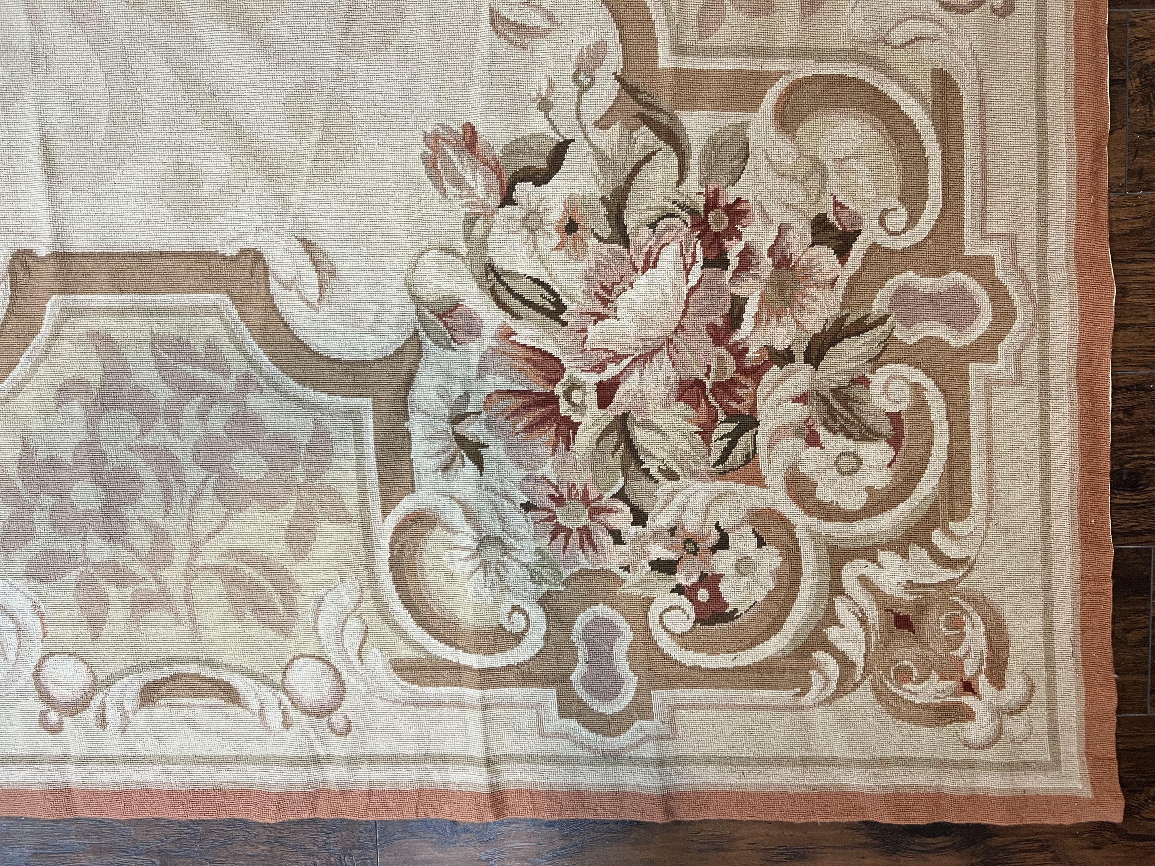 10x14 Aubusson Rug, Wool Handmade Vintage Carpet, French European Design, Elegant - Jewel Rugs
