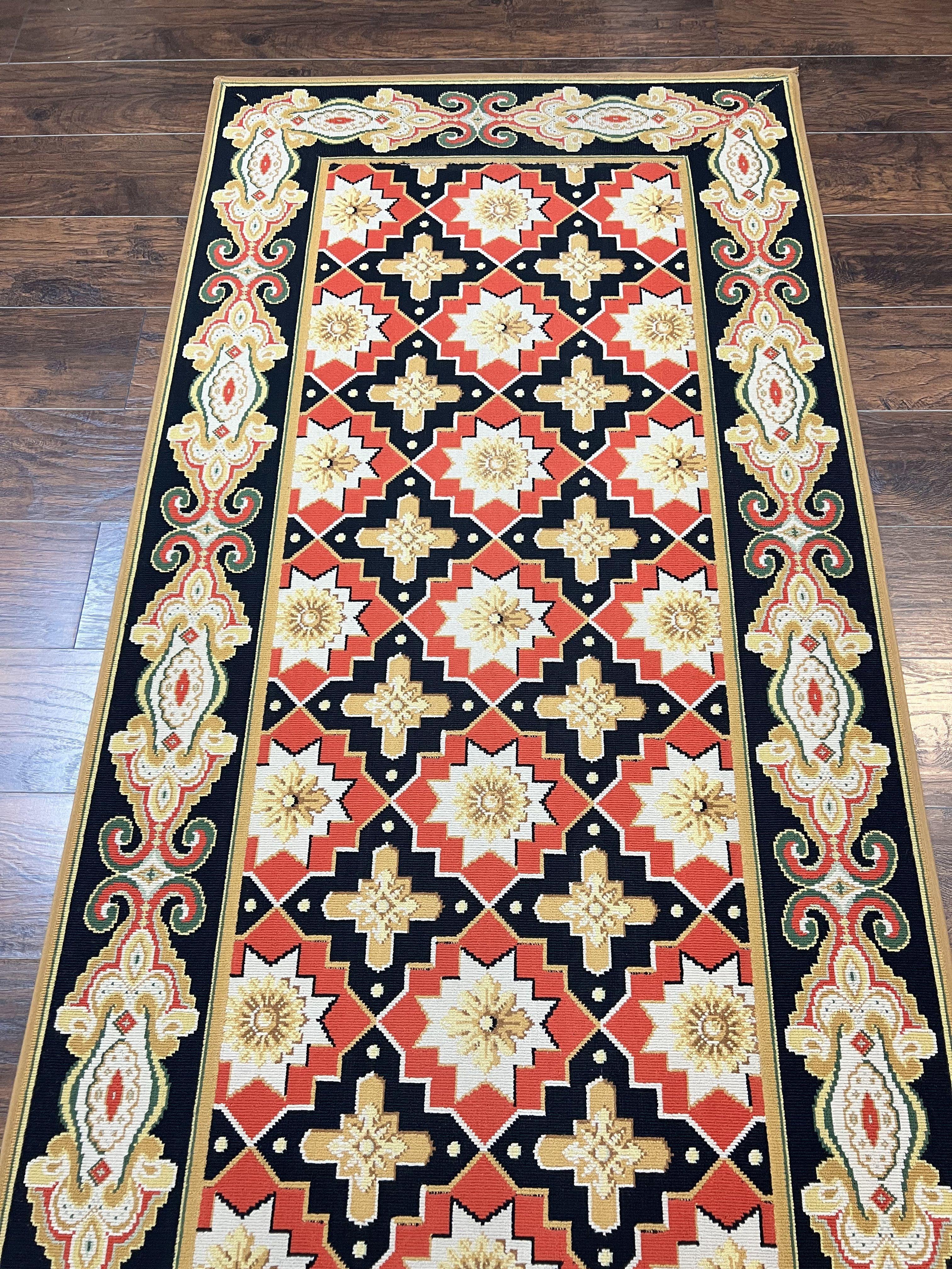 Vintage Runner Rug 3.5 x 14, Long Runner Rug, Stark Custom Made Carpet, European Design, Red Black Ivory Tan, Long Rug for Hallway - Jewel Rugs