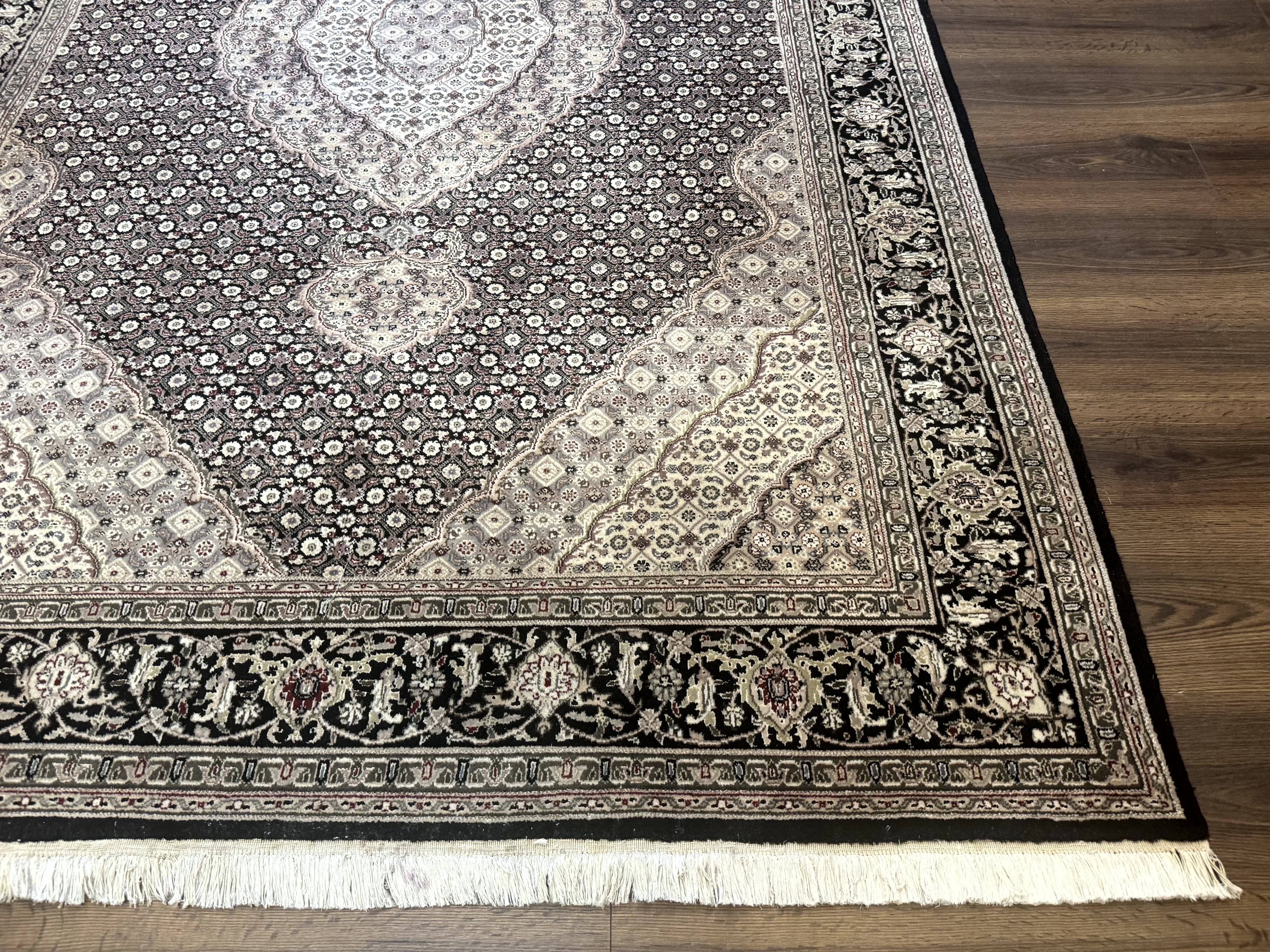 Pak Persian Rug 6x9, Herati Mahi Tabriz Pattern, Finely Hnad Knotted, Black Ivory Gray - Jewel Rugs