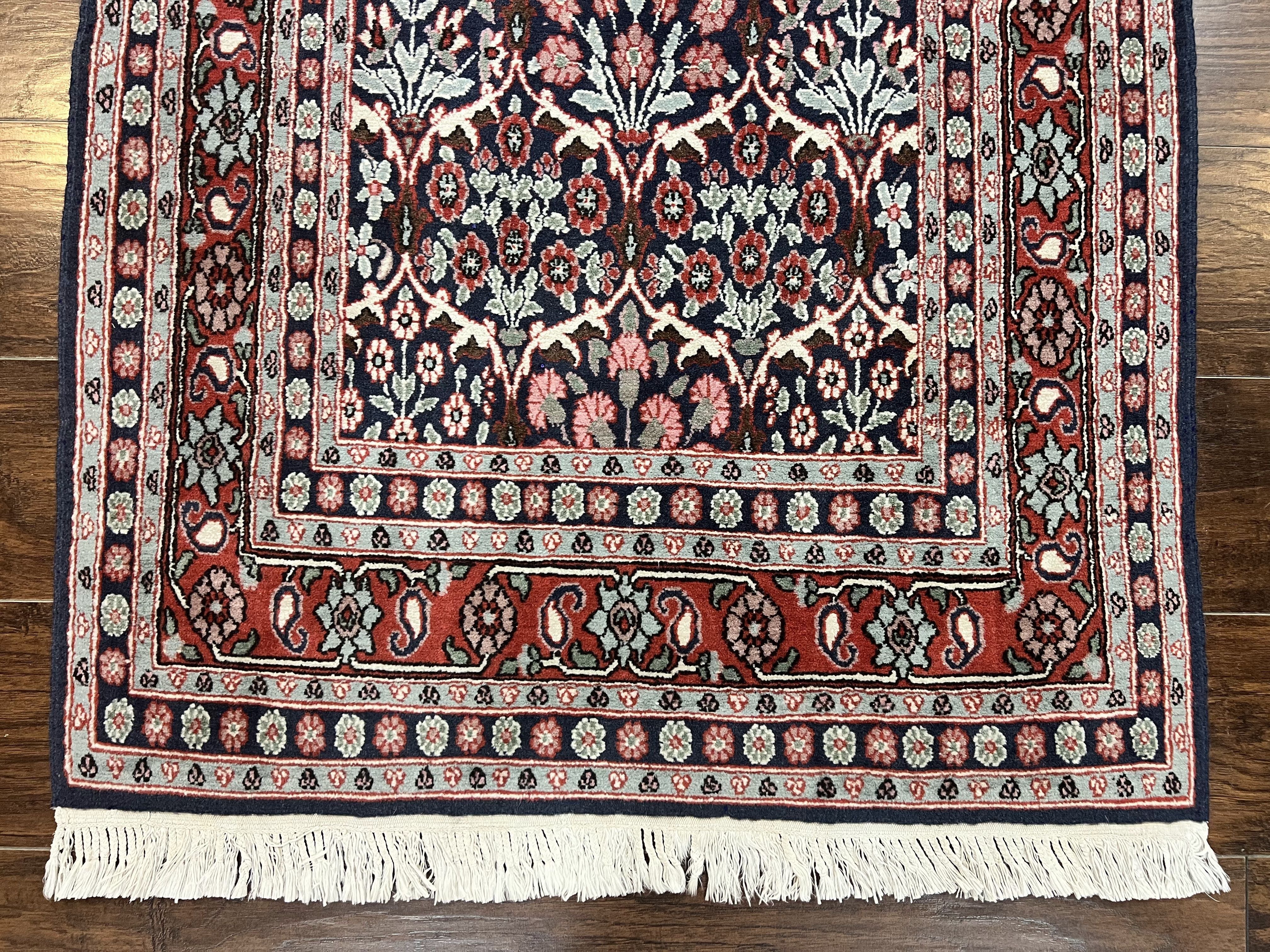 Pak Persian Rug 3x4, Wool Hand Knotted Vintage Traditional Carpet, Navy Blue & Red, Very Fine Small Handmade Floral Rug - Jewel Rugs