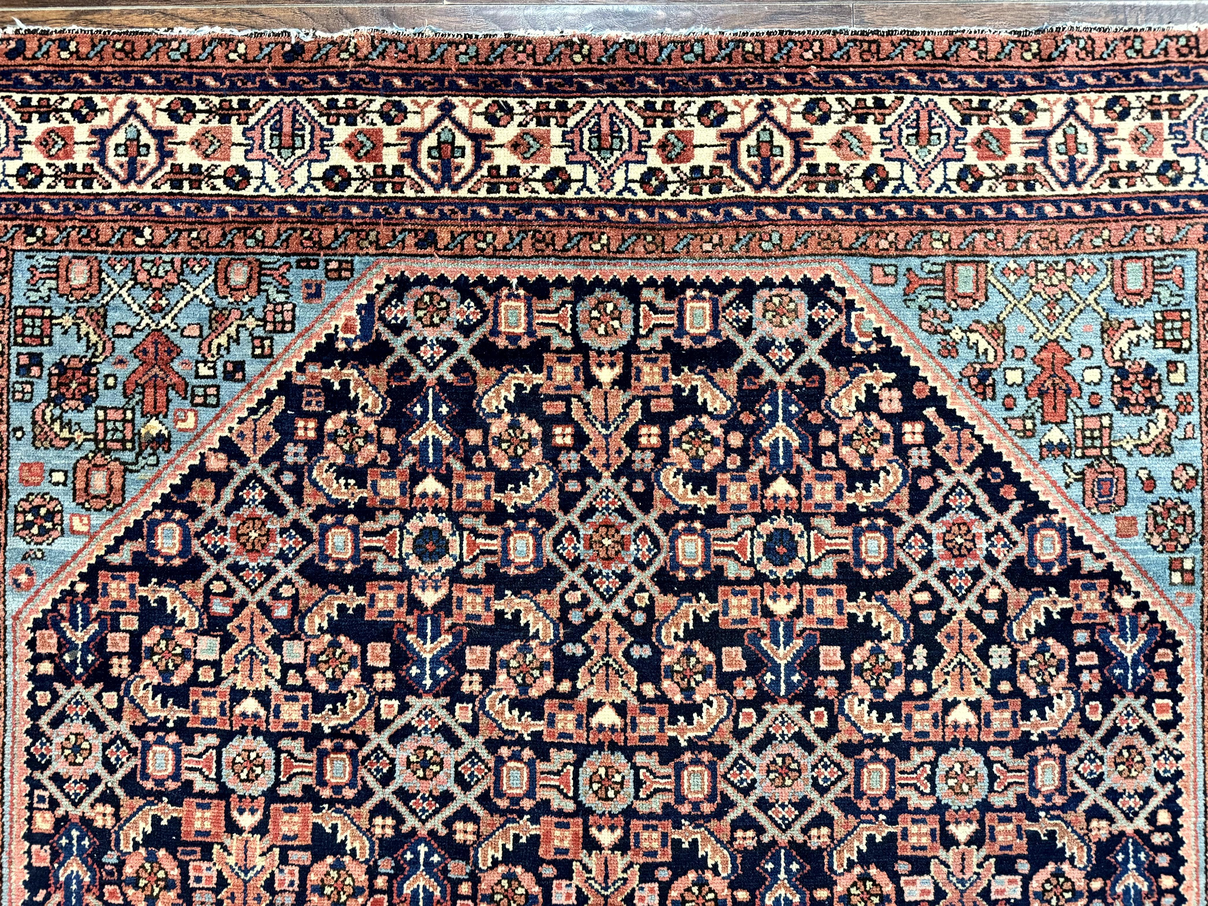 Antique Persian Rug 5 x 6.7, Navy Blue & Ivory, Handmade Persian Wool Carpet, Hamadan Angelas Rug - Jewel Rugs