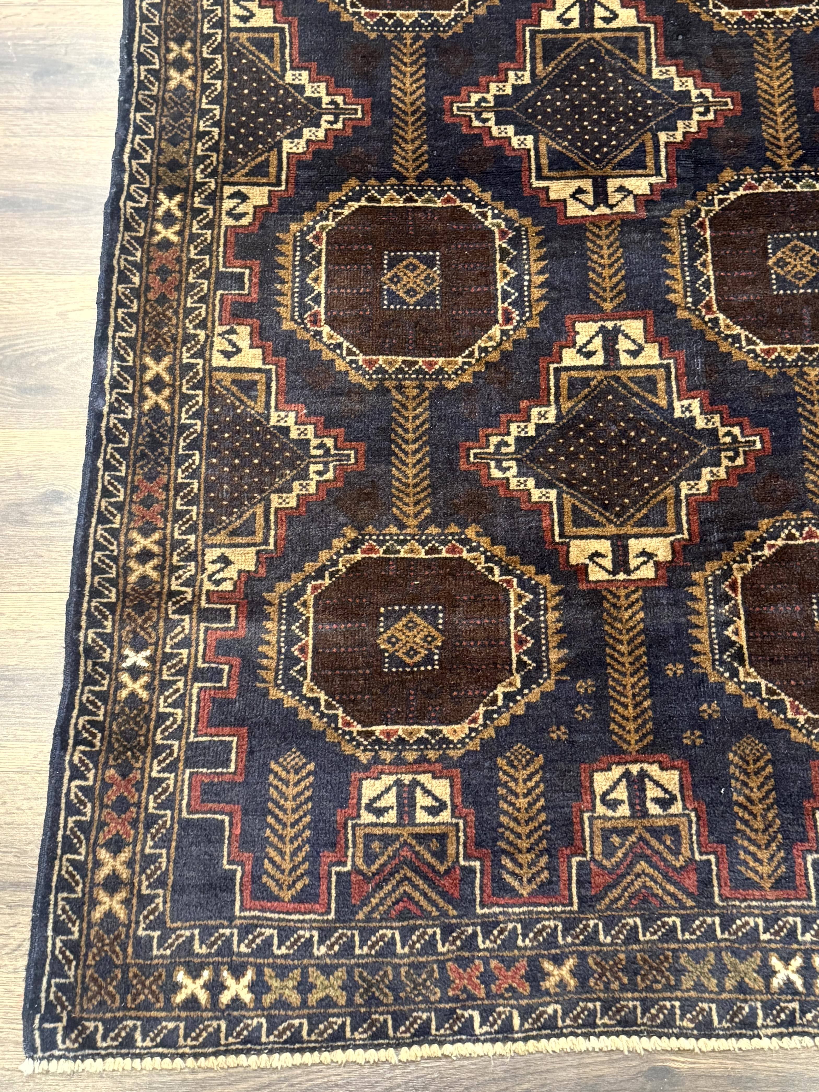 Navy Blue Afghan Balouch Rug 4x6, Handmade, New - Jewel Rugs