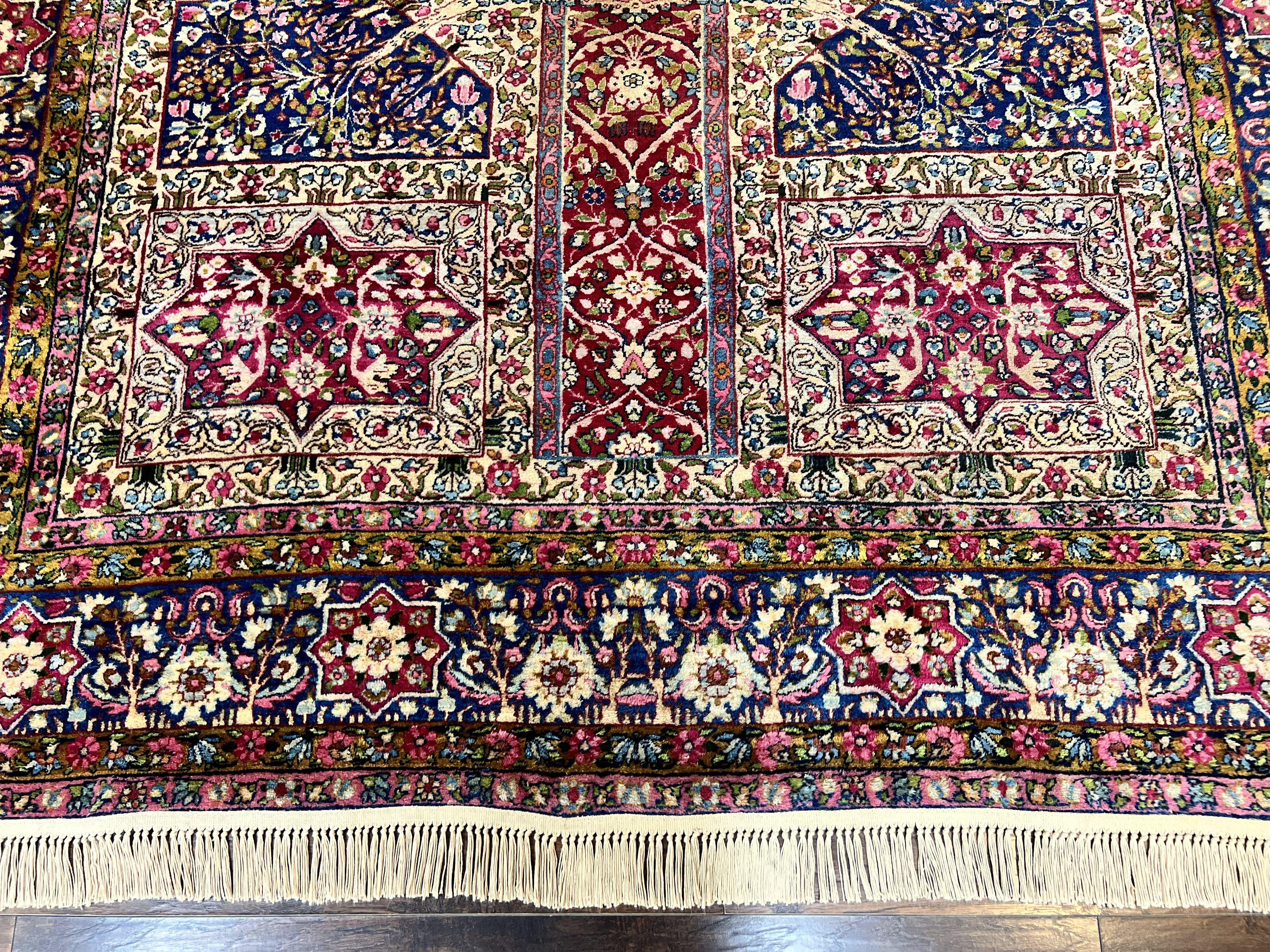 Persian Kirman Lavar Rug 8x9, Antique Persian Carpet, Colorful Multicolor 1920s Handmade Wool Rug, Garden Panel Design, Fine 200 KPSI - Jewel Rugs