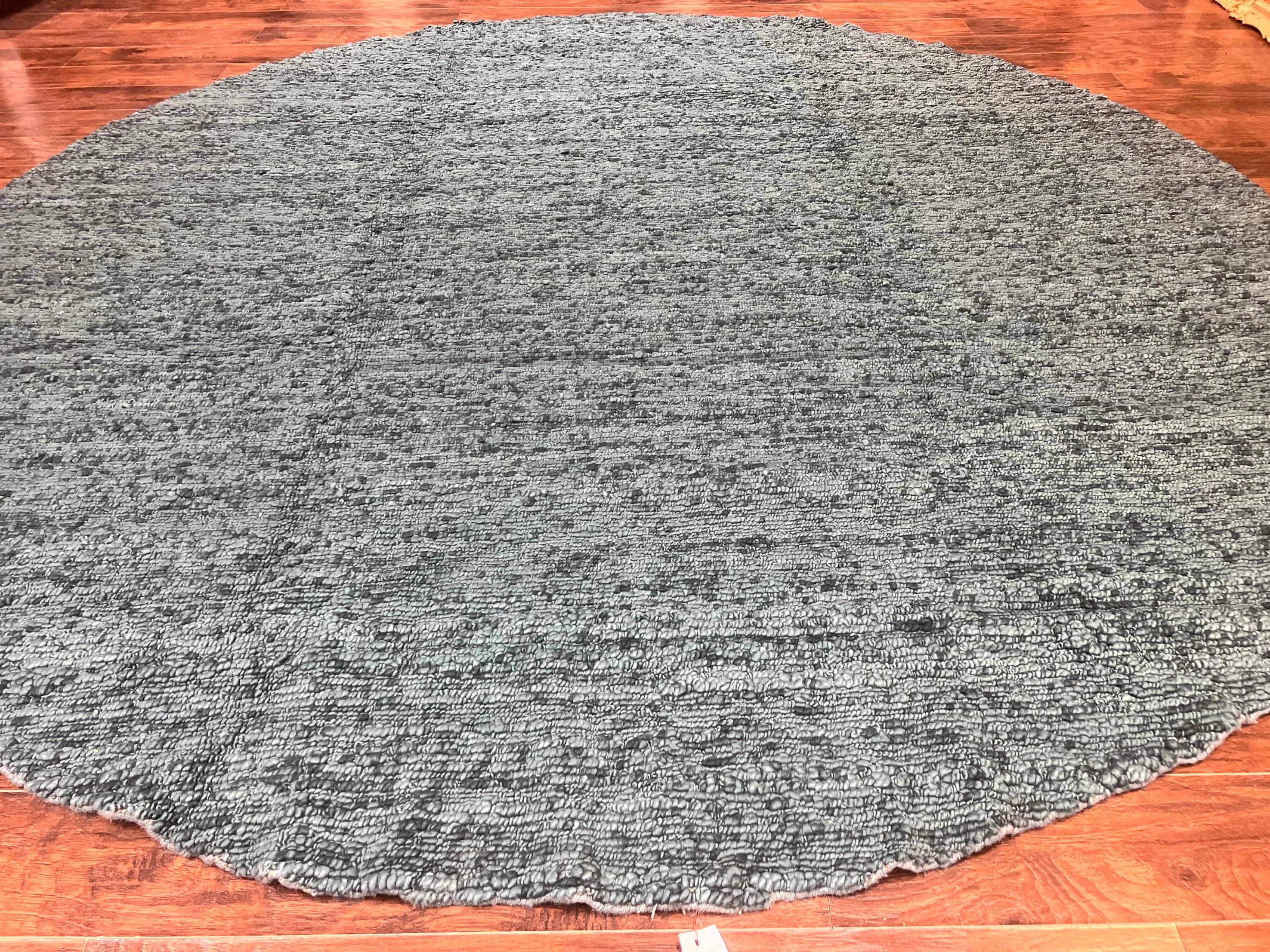 Large Round Indian Rug 11x11, Teal, Vintage Handmade Wool Carpet - Jewel Rugs