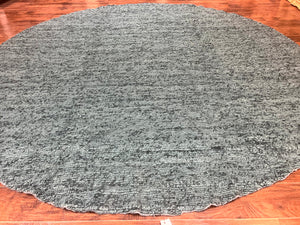 Large Round Indian Rug 11x11, Teal, Vintage Handmade Wool Carpet