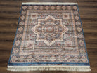 Square Turkish Silk Rug 5x5, Mamluk Design, Detailed, New, Bamboo Silk - Jewel Rugs