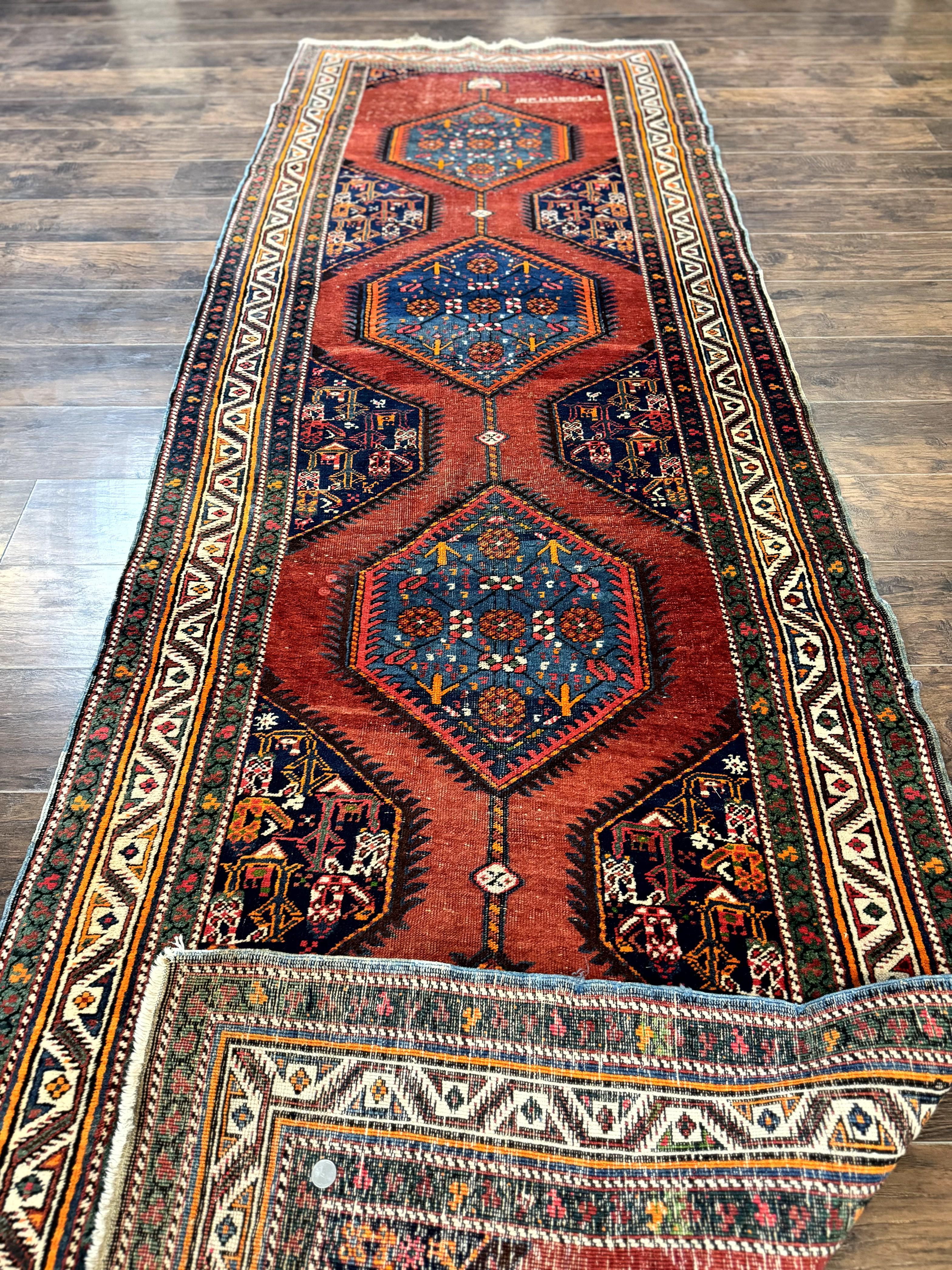 Antique Persian Sarab Runner Rug 3.9 x 12, Red, Handmade, Tribal Runner, Wool, Signed - Jewel Rugs