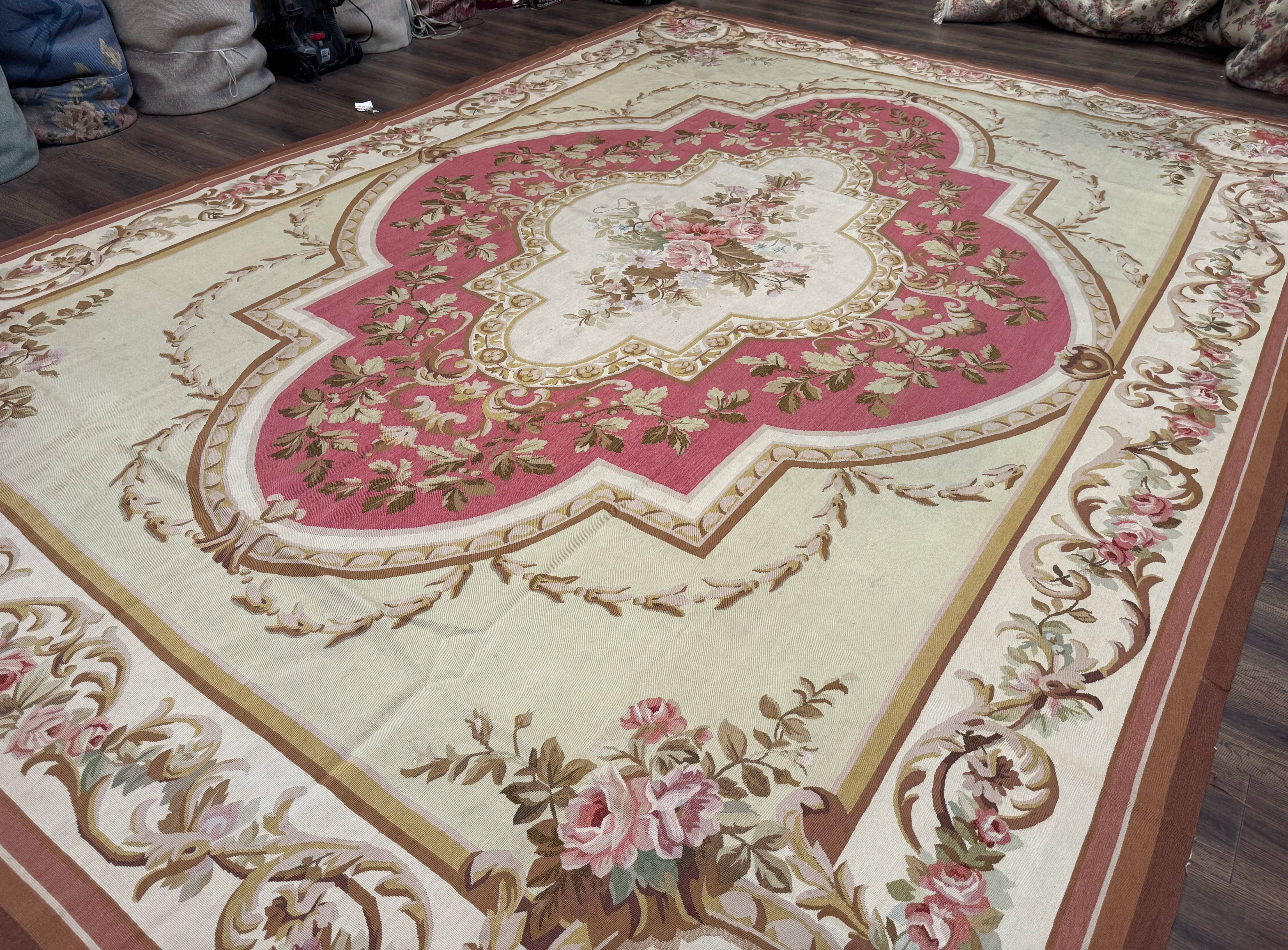 Large Aubusson Rug 10x14, European Elegant French Design, Floral Carpet - Jewel Rugs