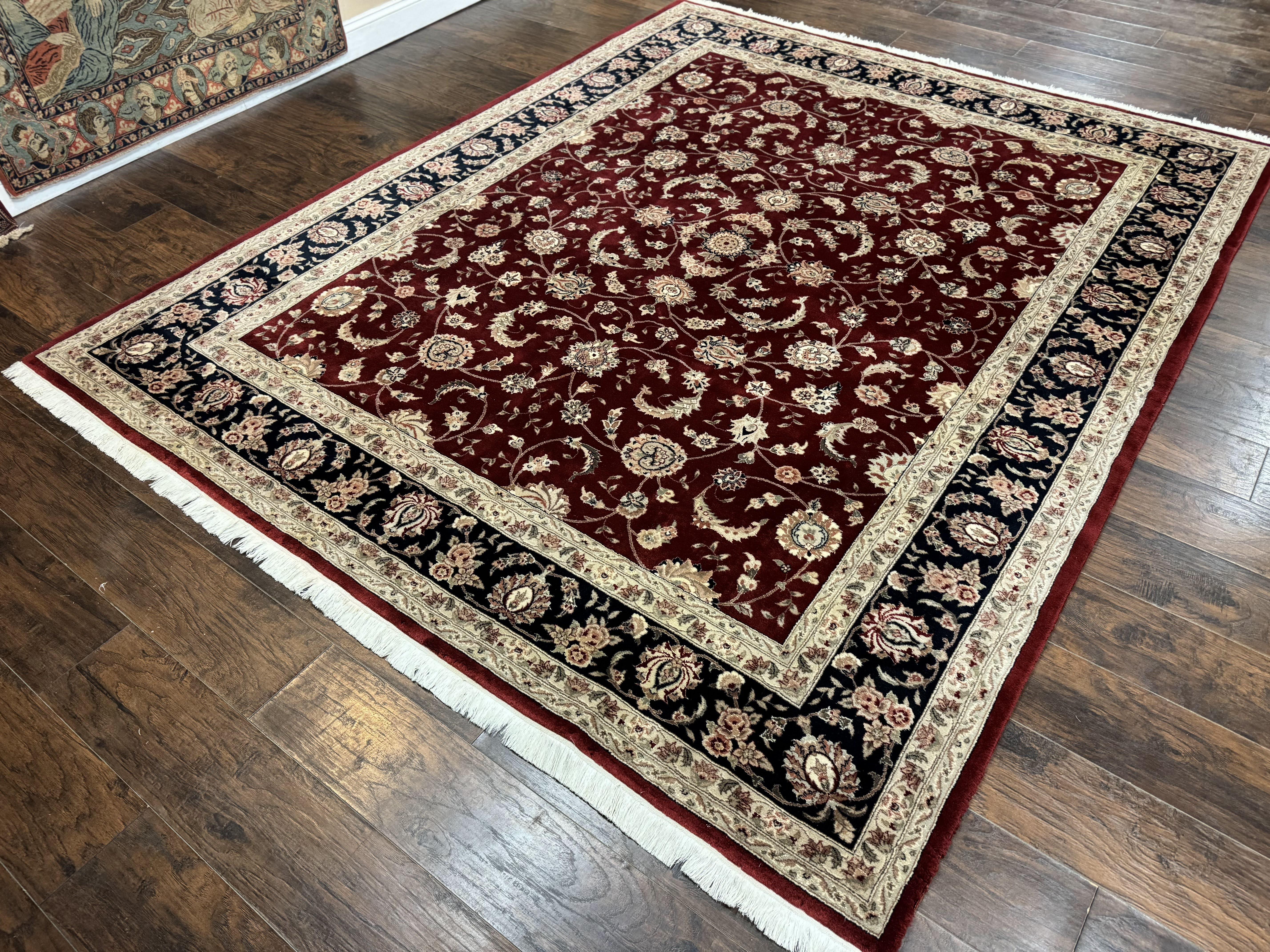 Maroon Persian Area Rug 8x10, Floral Allover, Pak Persian, Wool and Silk Highlights, Traditional Oriental Carpet - Jewel Rugs